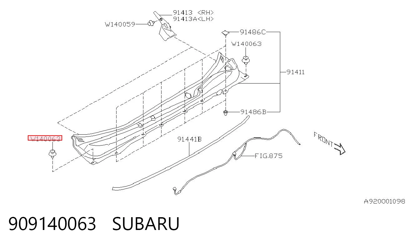 909140063 Subaru Пістон (кліп) кріплення підкрилки переднього крила