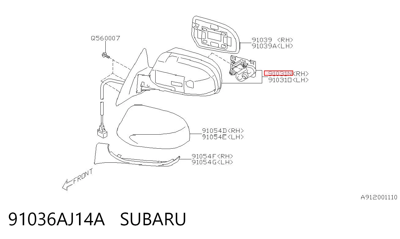 91036AJ14A Subaru Праве дзеркало заднього виду