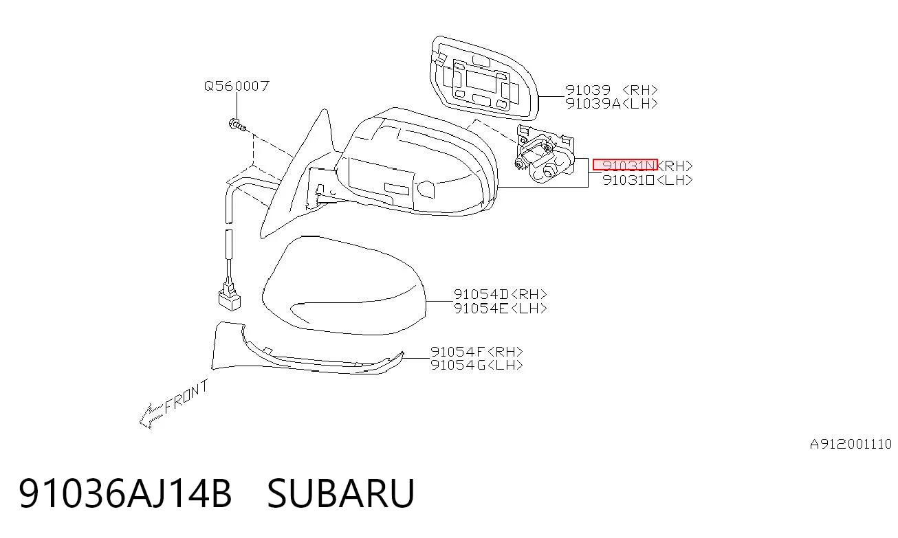 91036AJ14B Subaru Праве дзеркало заднього виду