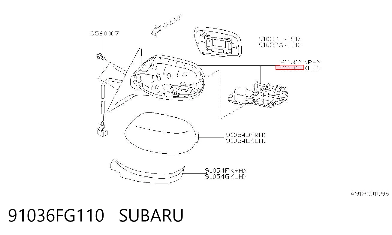 91036FG110 Subaru Дзеркало заднього виду, ліве