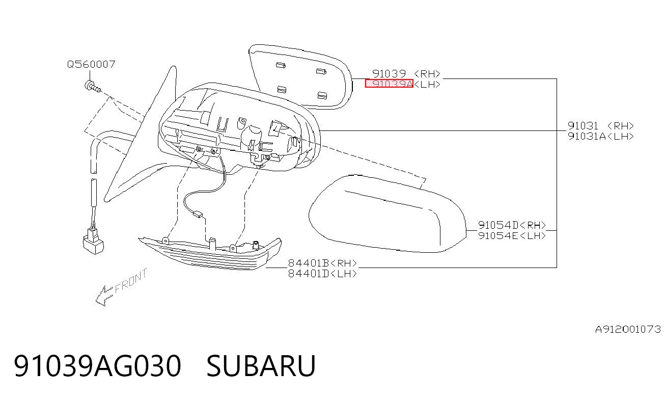 91039AG030 Subaru Дзеркальний елемент лівий