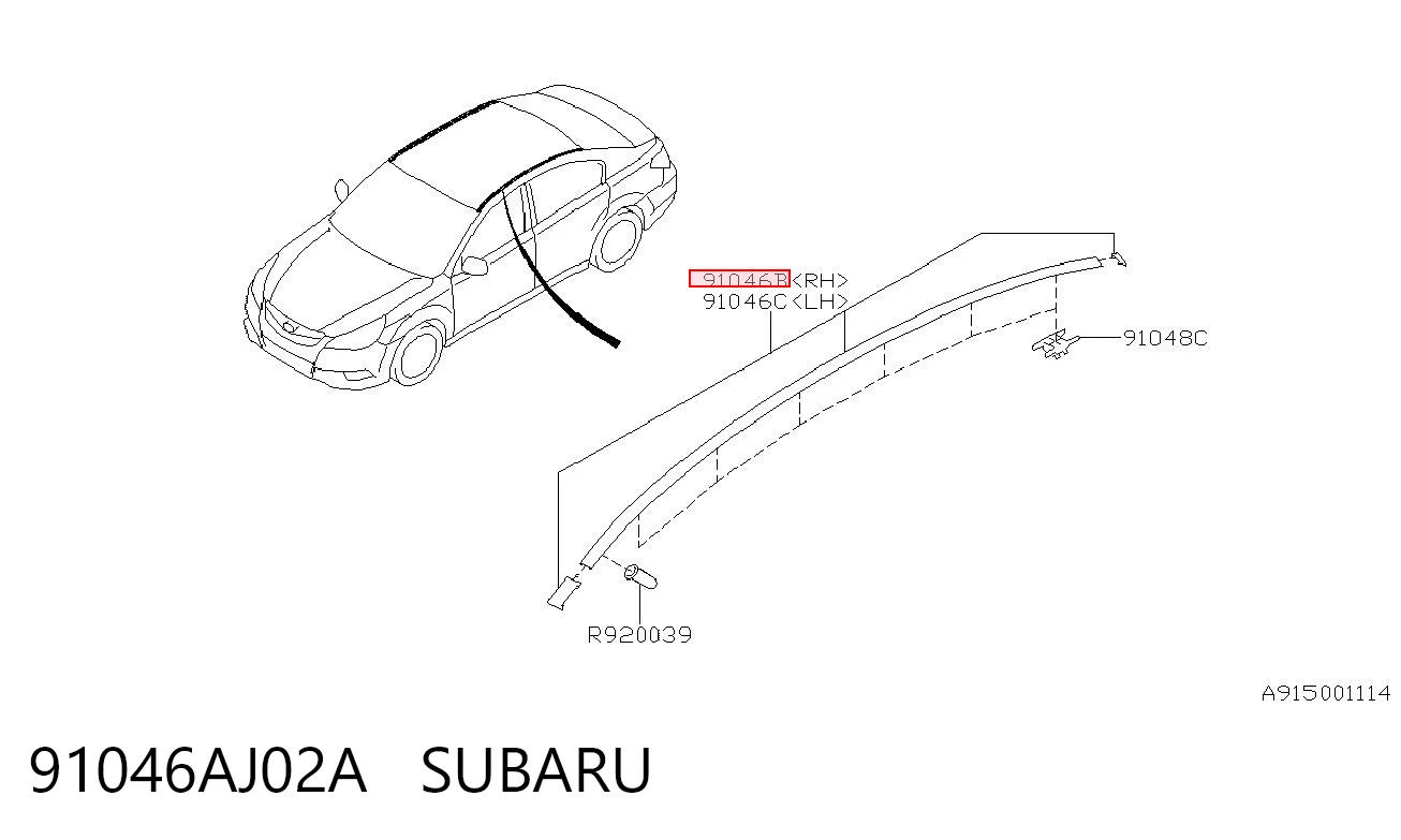 91046AJ02A Subaru Молдинг даху, правий