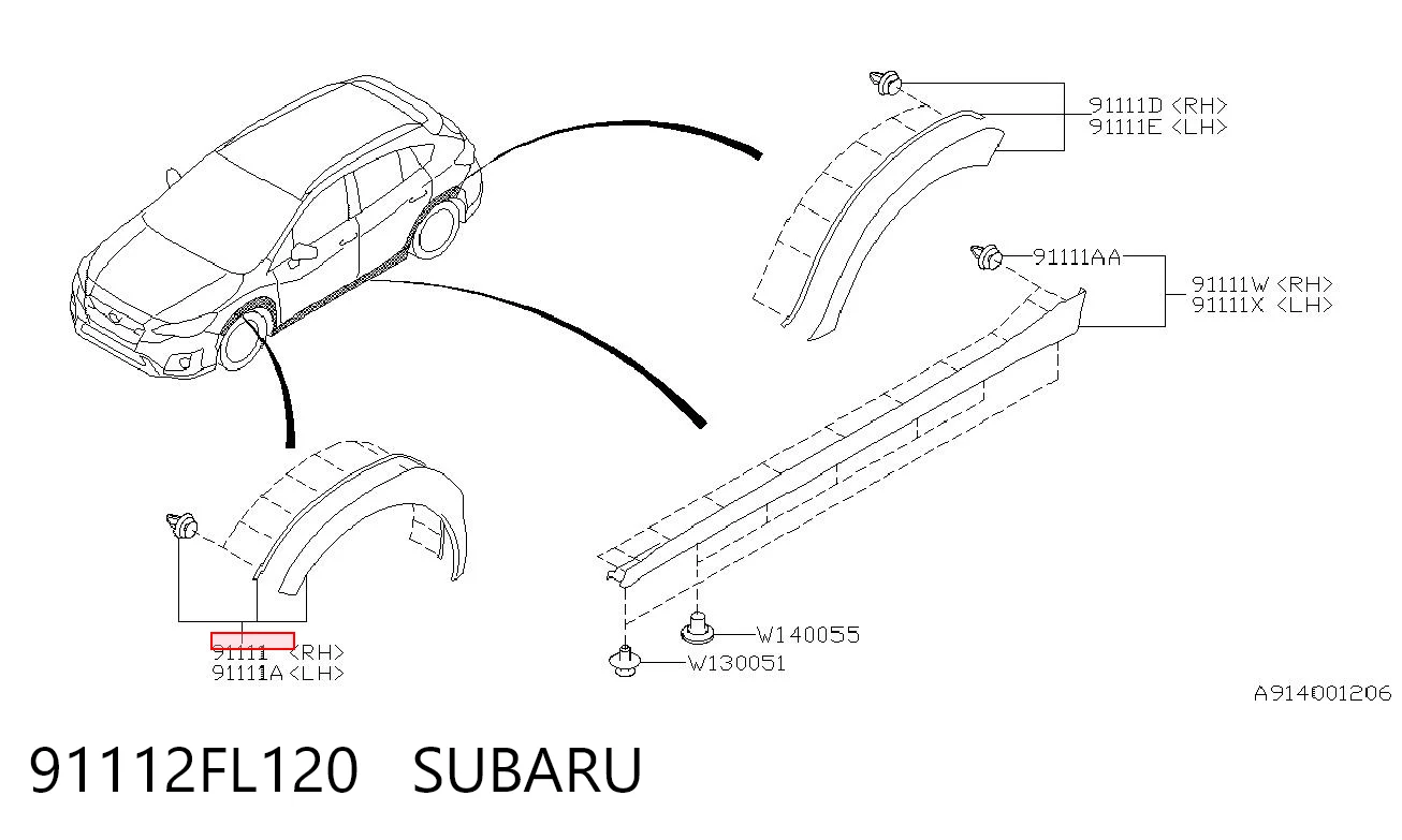 91112FL120 Subaru Молдинг передньої арки колеса, правий