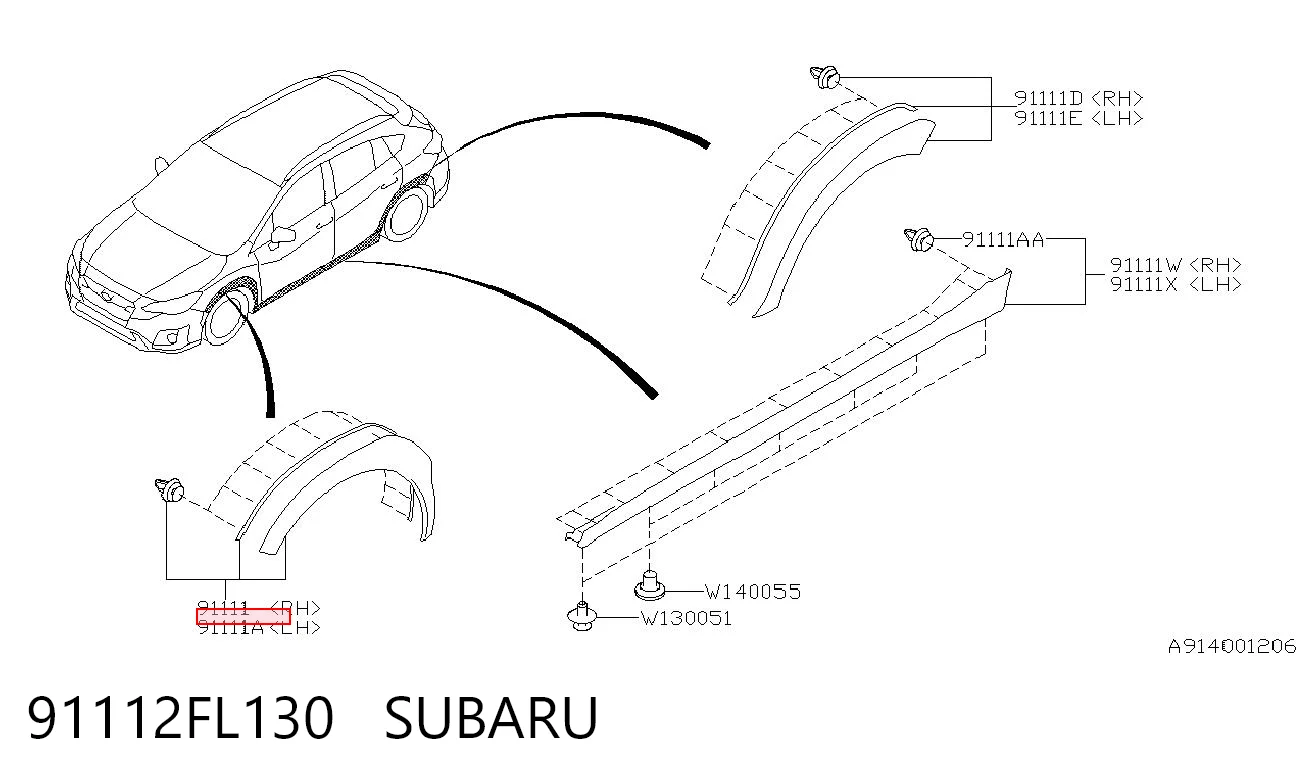91112FL130 Subaru Розширювач/накладка арки переднього крила, лівий