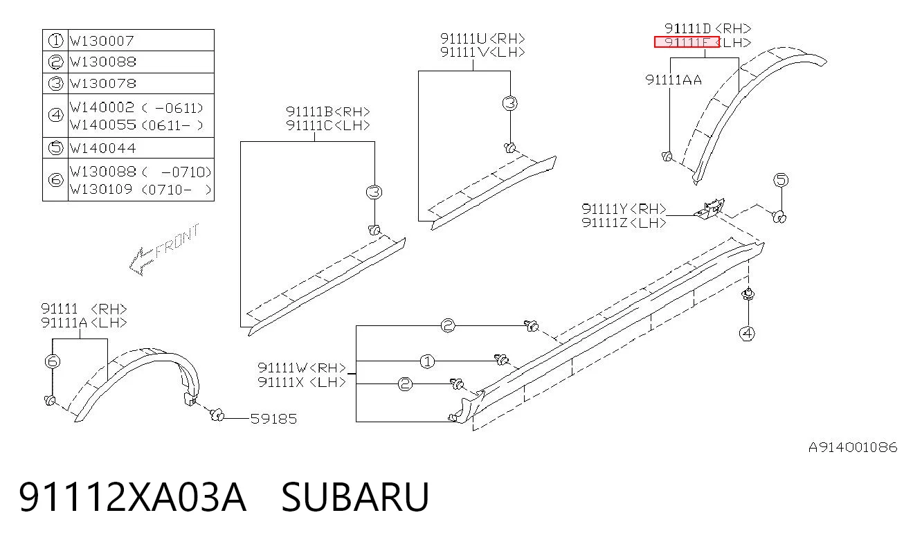 91112XA03A Subaru Розширювач передньої арки колеса, лівий