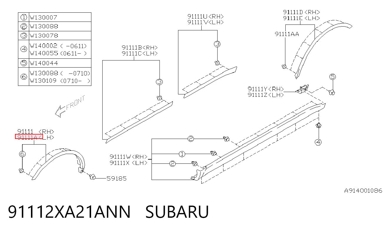 91112XA21ANN Subaru Розширювач/накладка арки переднього крила, лівий