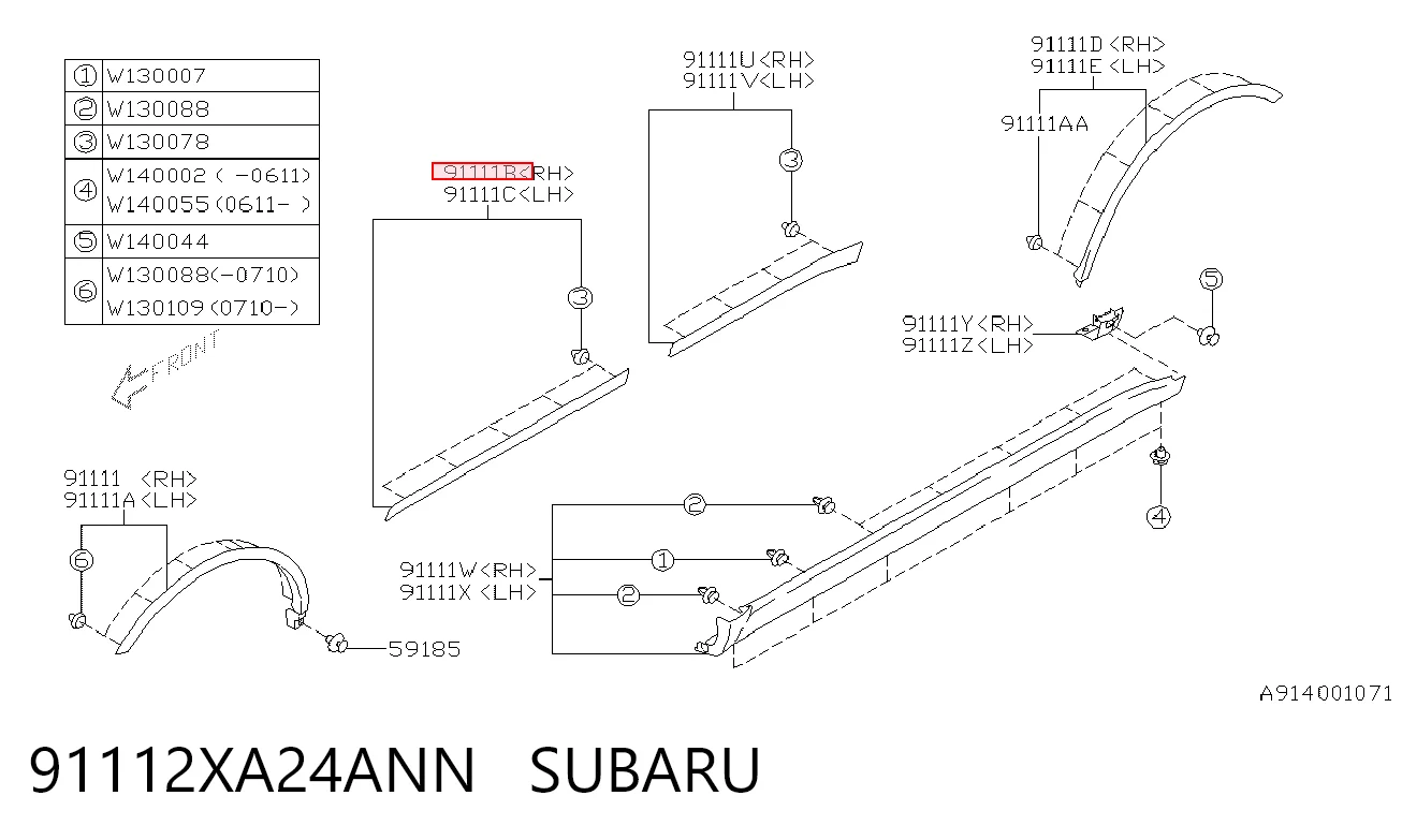 91112XA24ANN Subaru Молдинг передньої правої двері