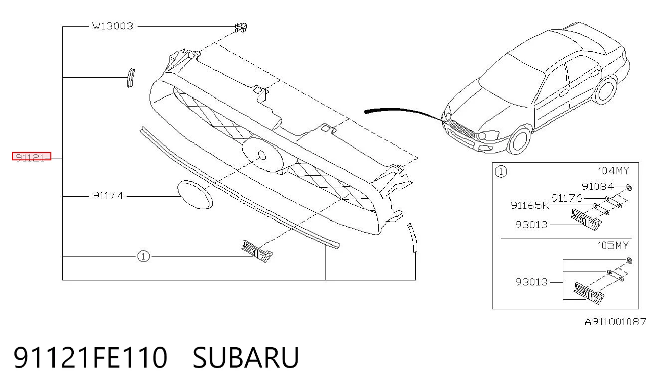 91121FE110 Subaru Решітка радіатора