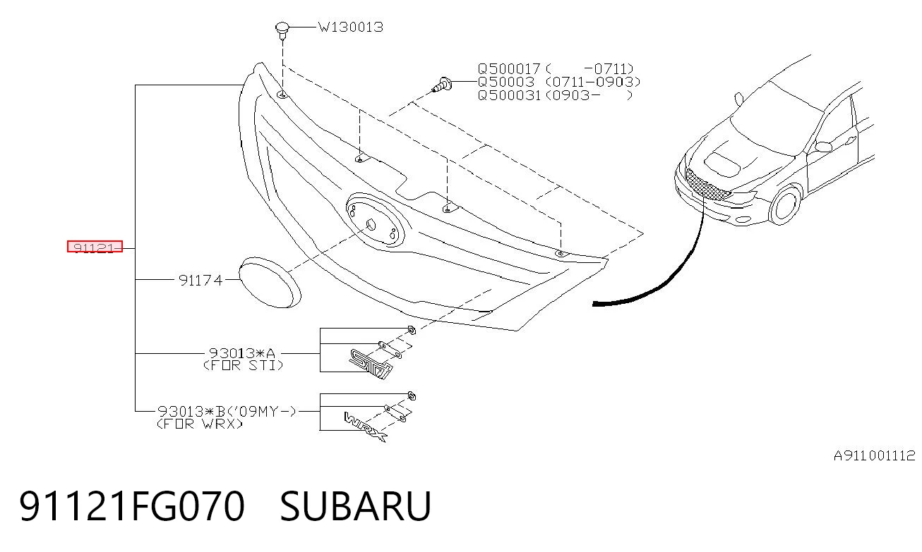 91121FG070 Subaru Решітка радіатора