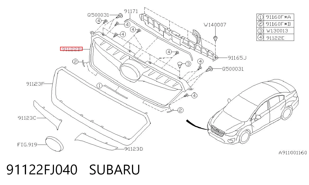 91122FJ040 Subaru Решітка радіатора