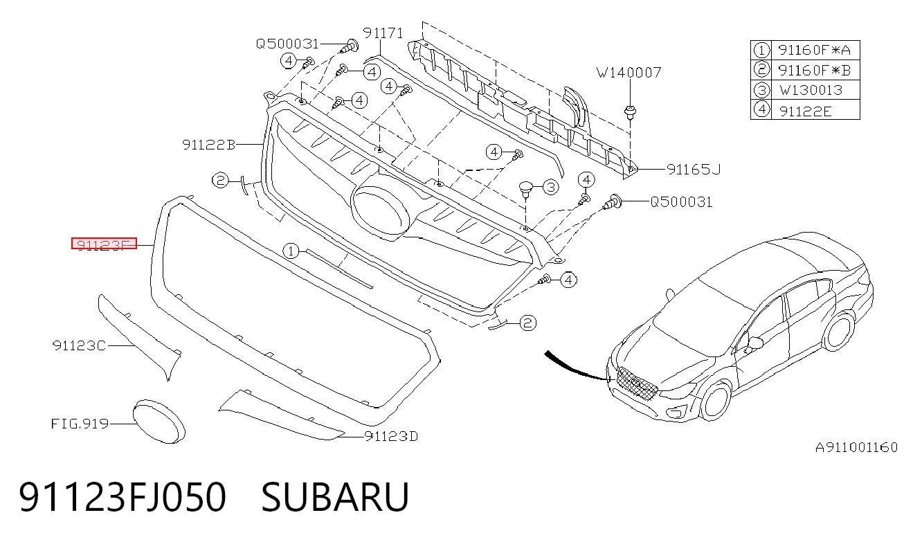 91123FJ050 Subaru Ободок решітки радіатора