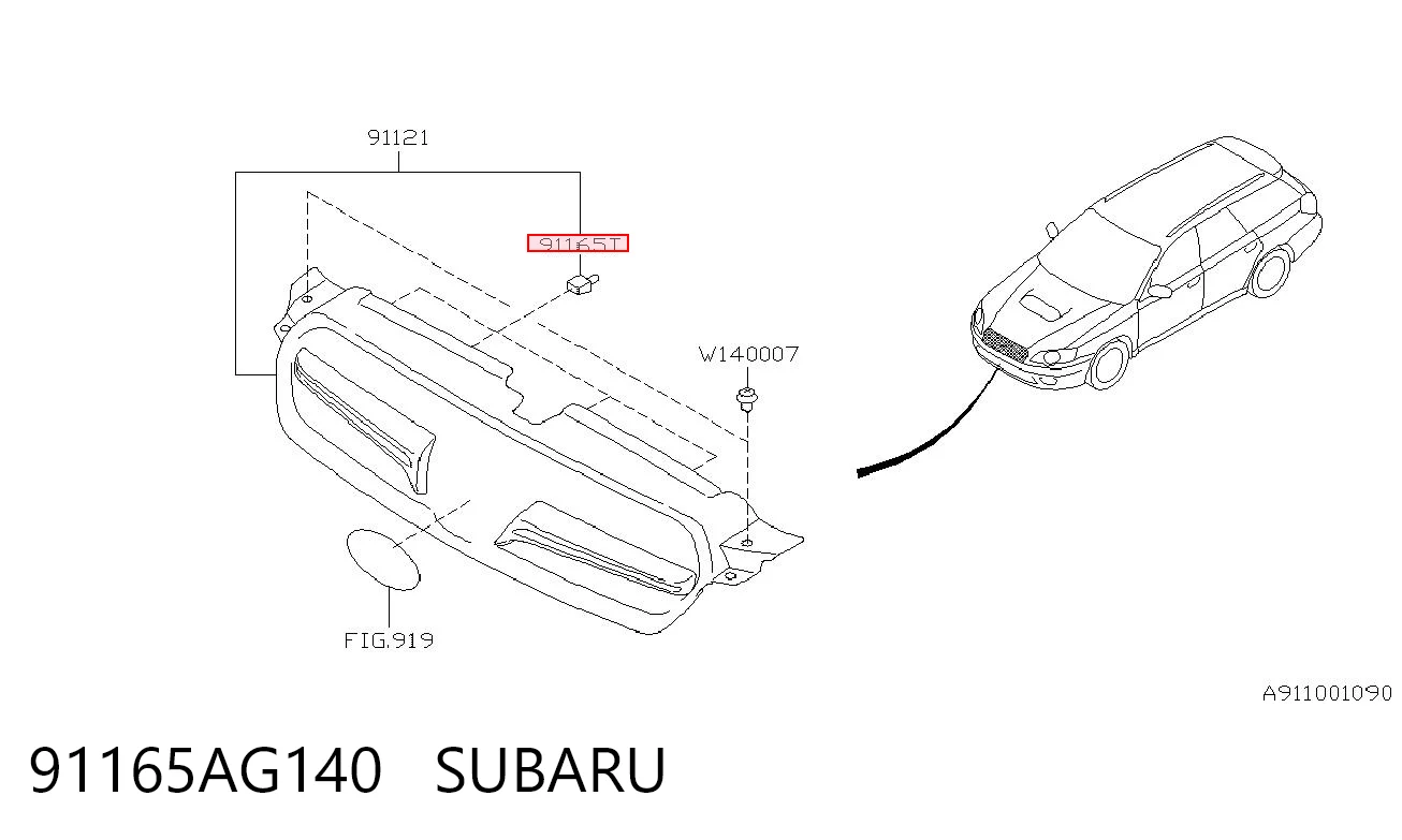 91165AG140 Subaru Пістон (кліп) кріплення підкрилки переднього крила