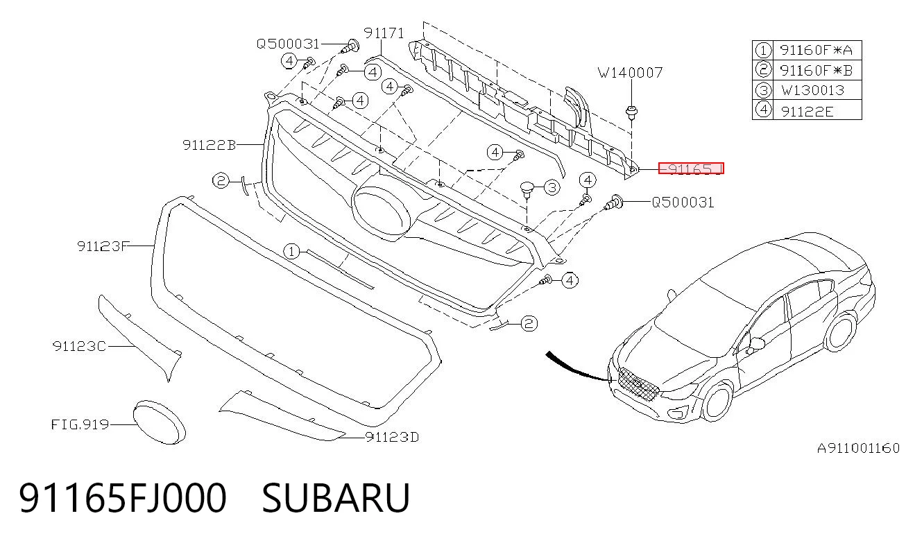 91165FJ000 Subaru Кронштейн решітки радіатора
