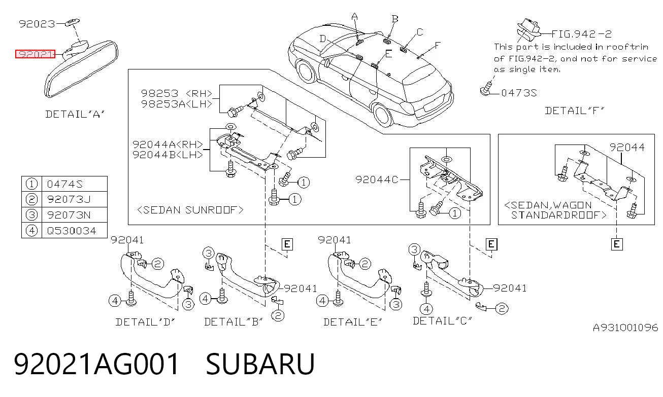 Салоне дзеркало заднього виду на Subaru Outback III B13, BP