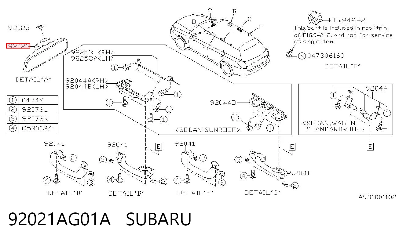 92021AG01A Subaru Салоне дзеркало заднього виду