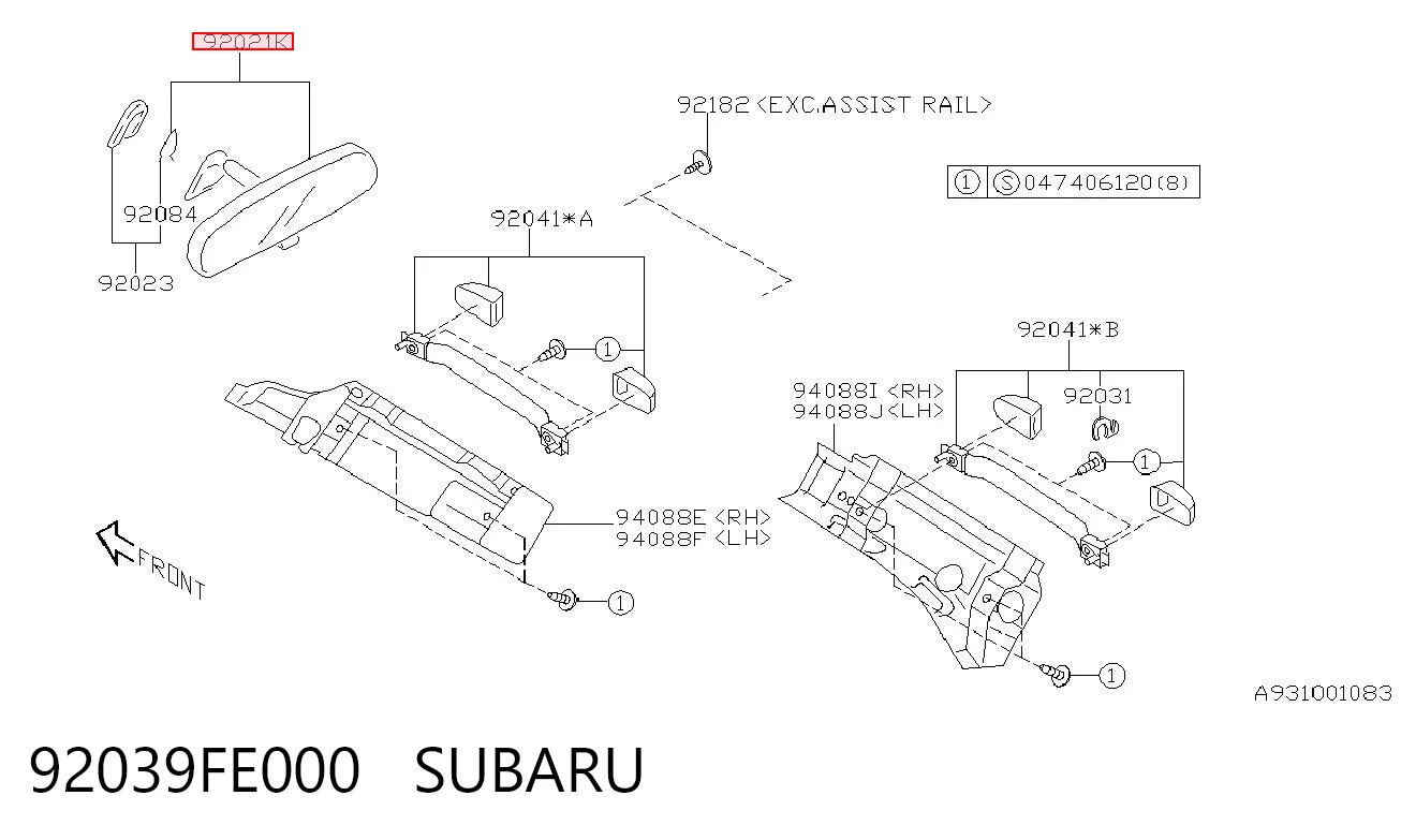 92039FE000 Subaru Салоне дзеркало заднього виду