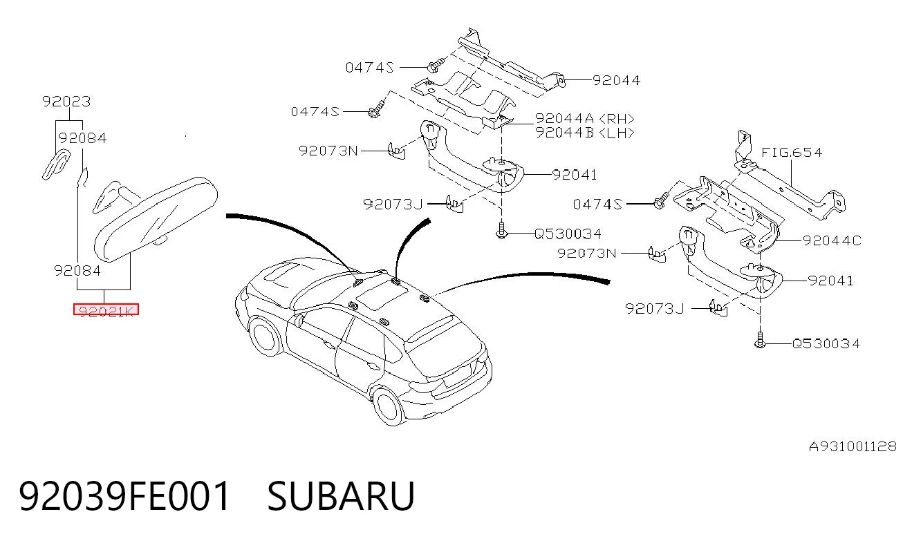 92039FE001 Subaru Салоне дзеркало заднього виду
