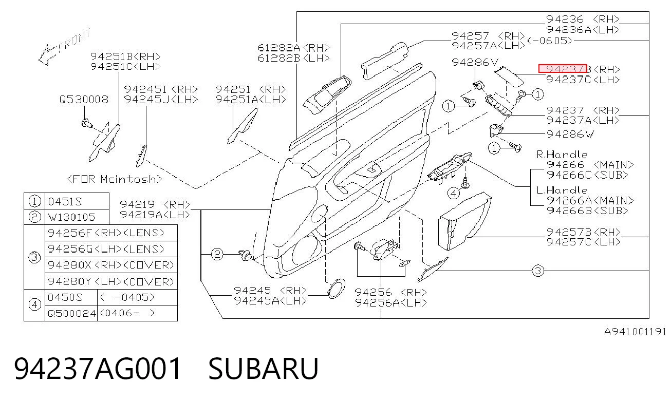94237AG001 Subaru 