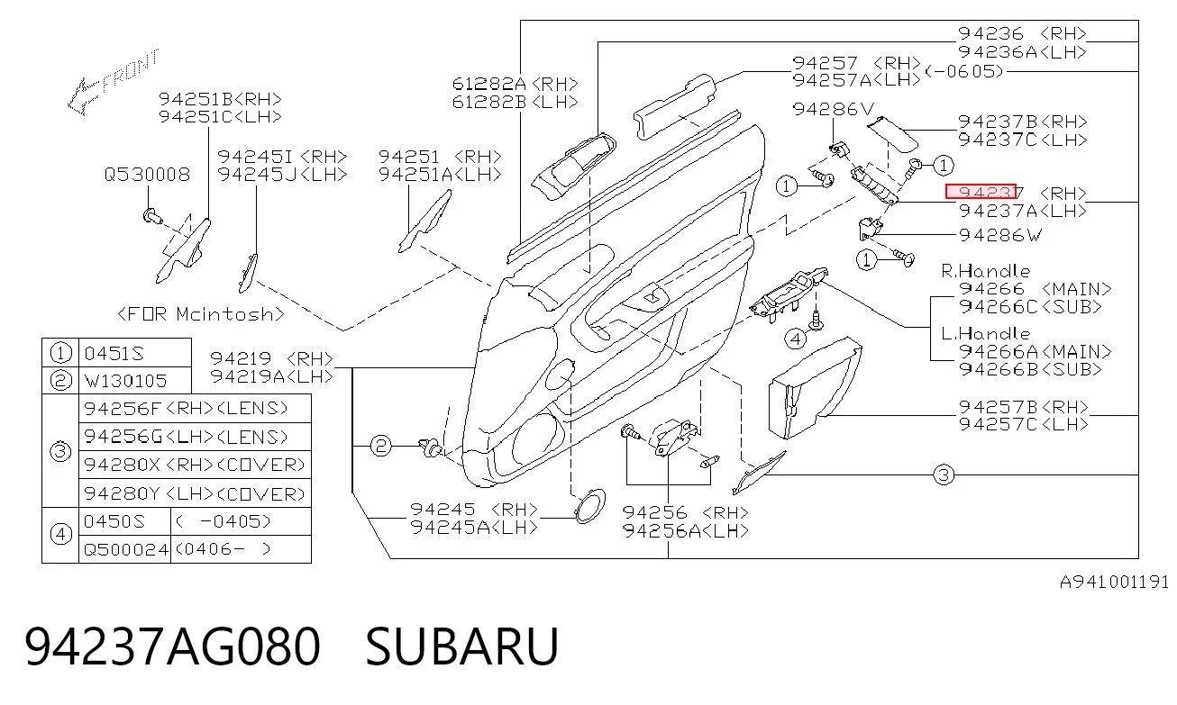 94237AG080 Subaru 