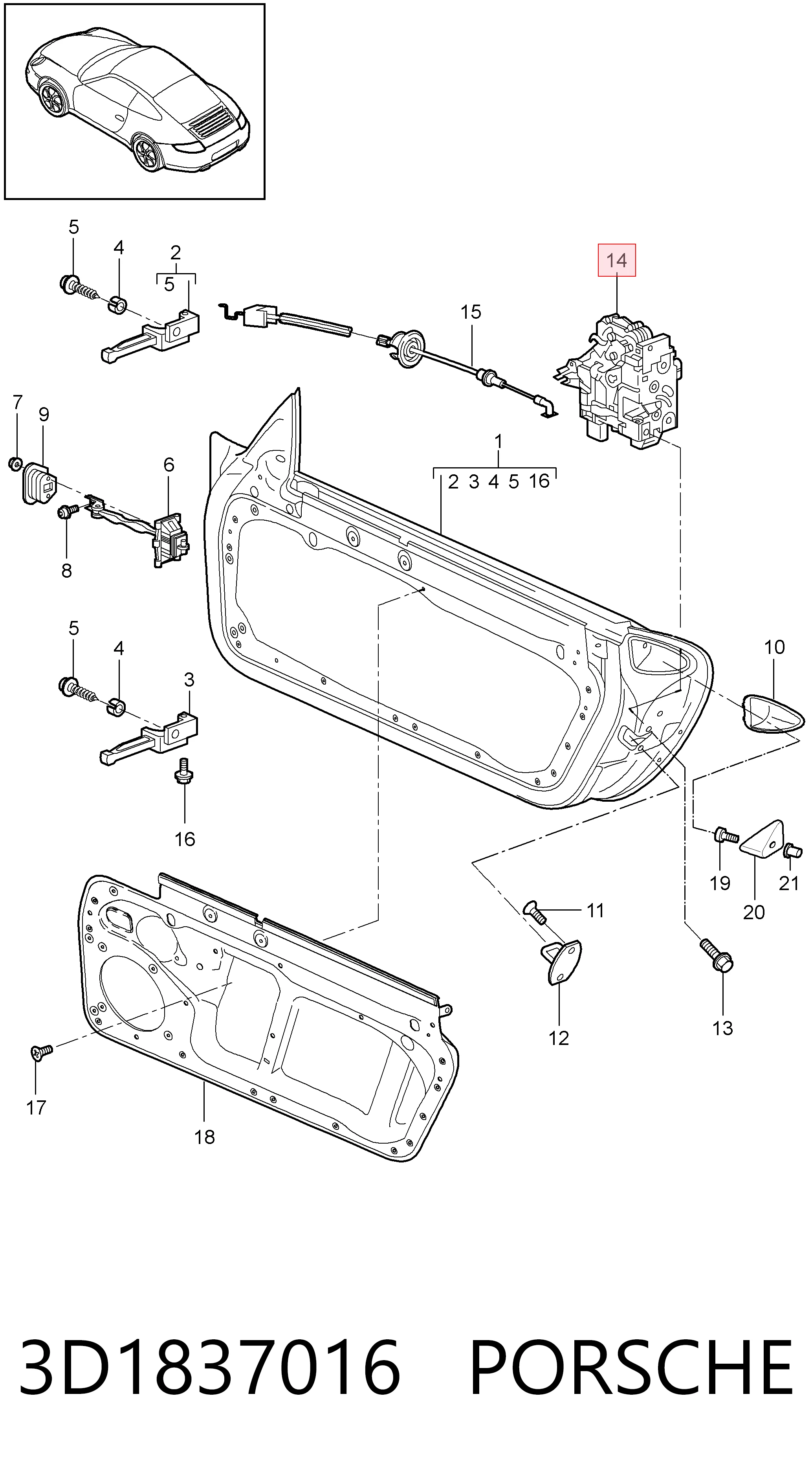 3D1837016 Porsche Замок двері правої передньої