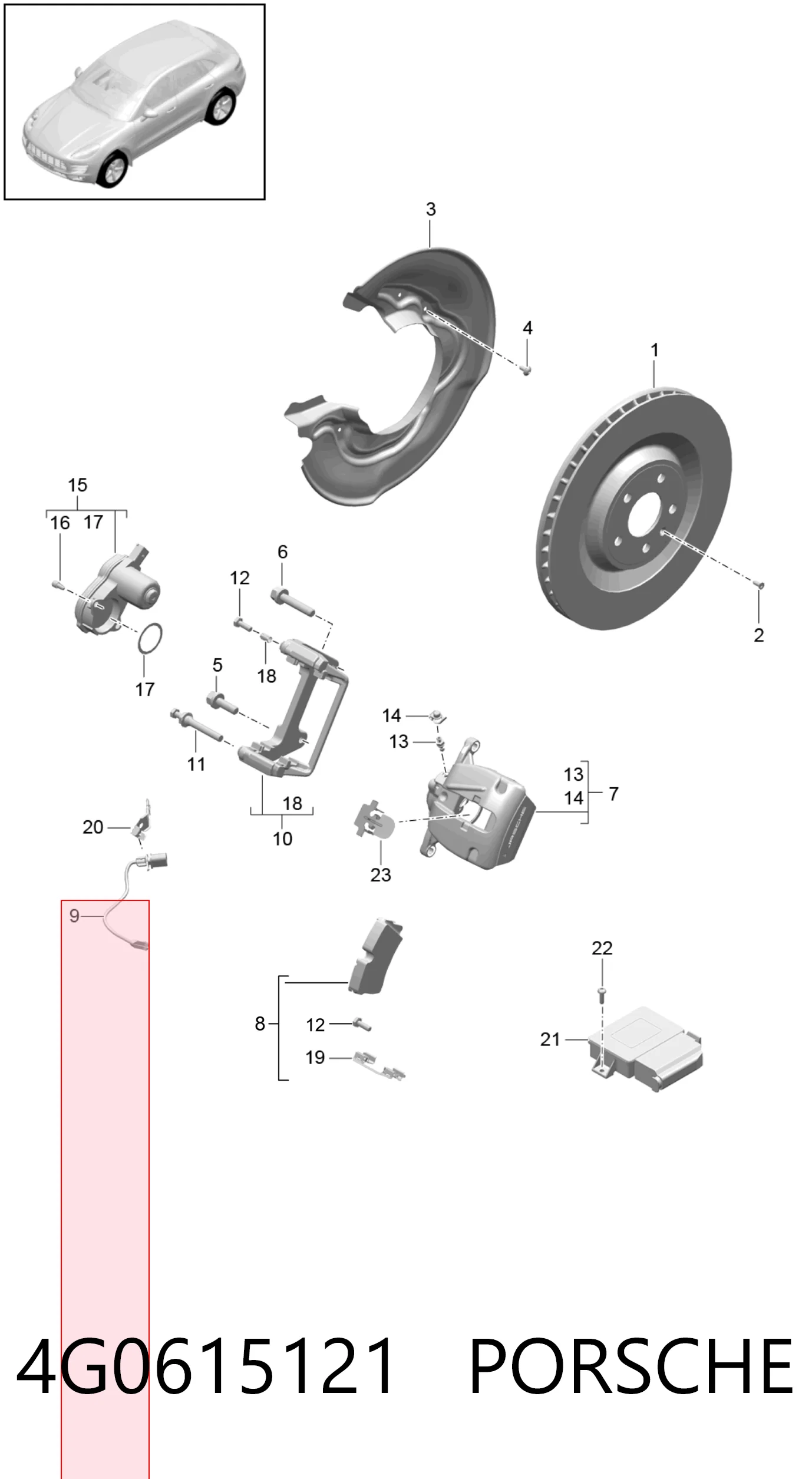 4G0615121 Porsche Датчик зносу гальмівних колодок, задній