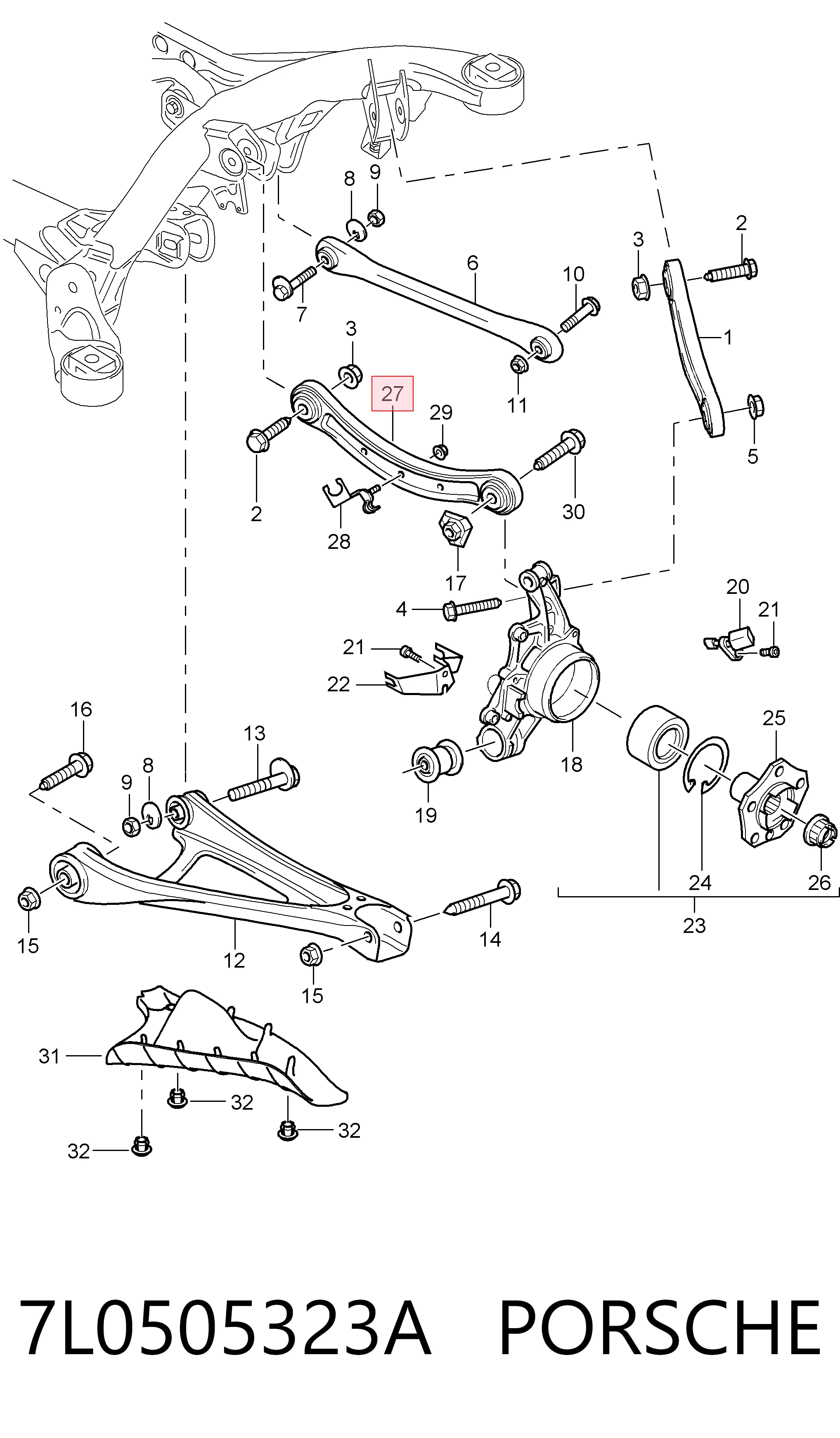 7L0505323A Porsche Важіль задньої підвіски верхній, лівий/правий