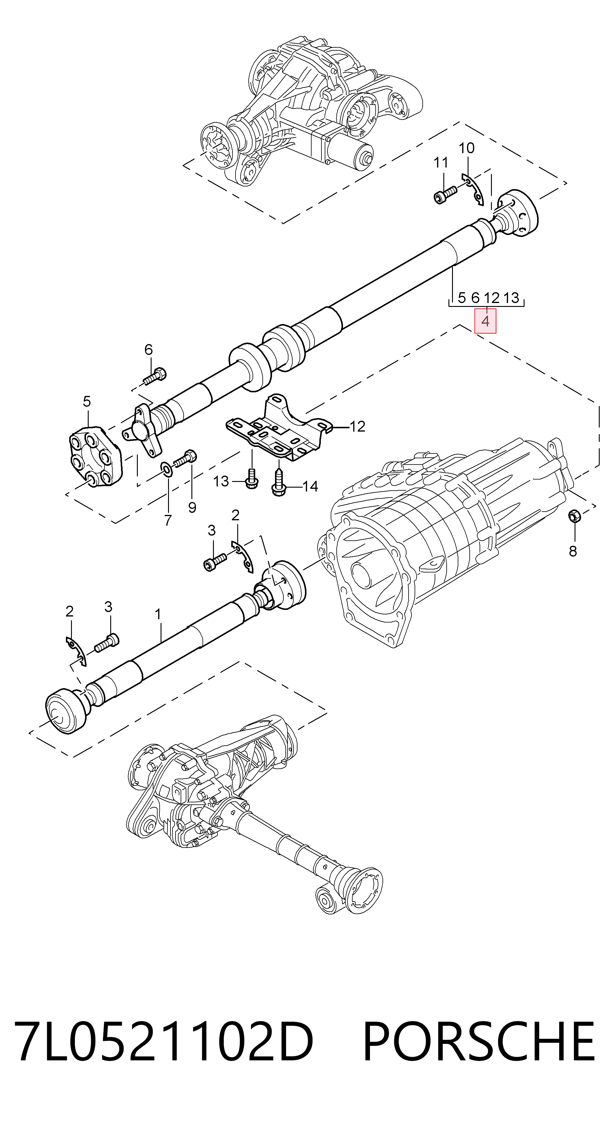 7L0521102D Porsche Вал карданний основний заднього моста
