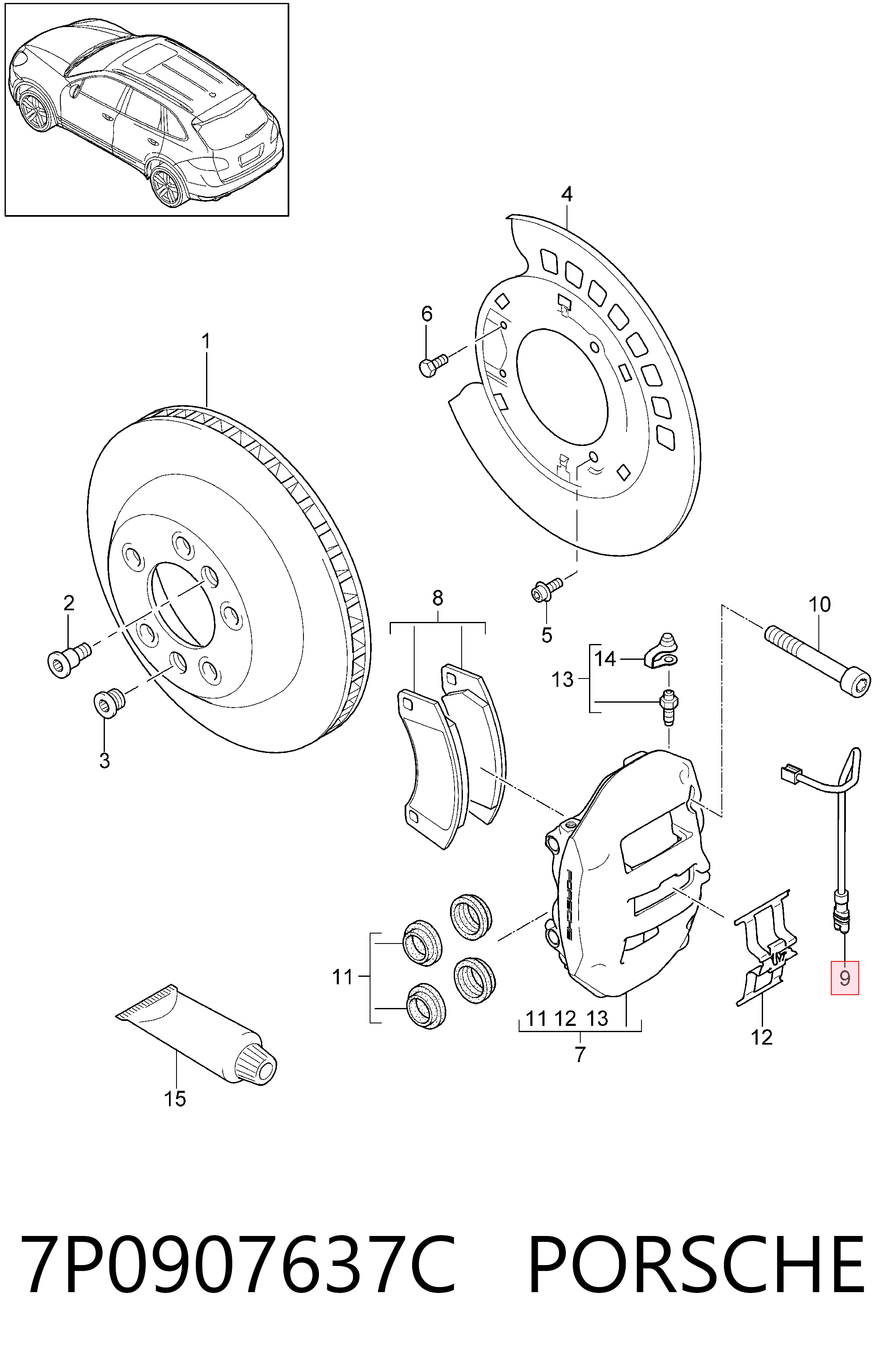 7P0907637C Porsche Датчик зносу гальмівних колодок, задній