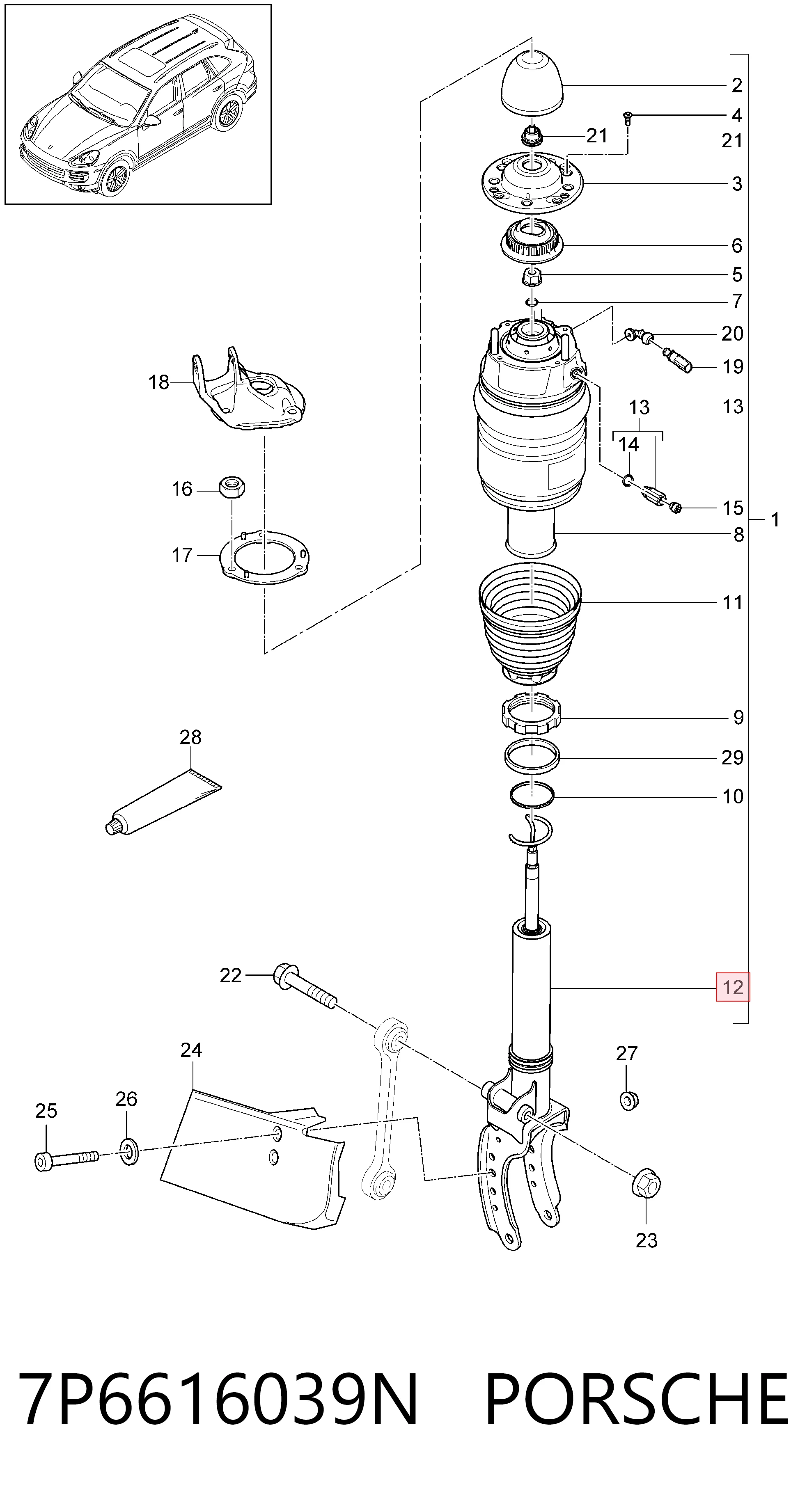 7P6616039N Porsche Ліва передня стійка