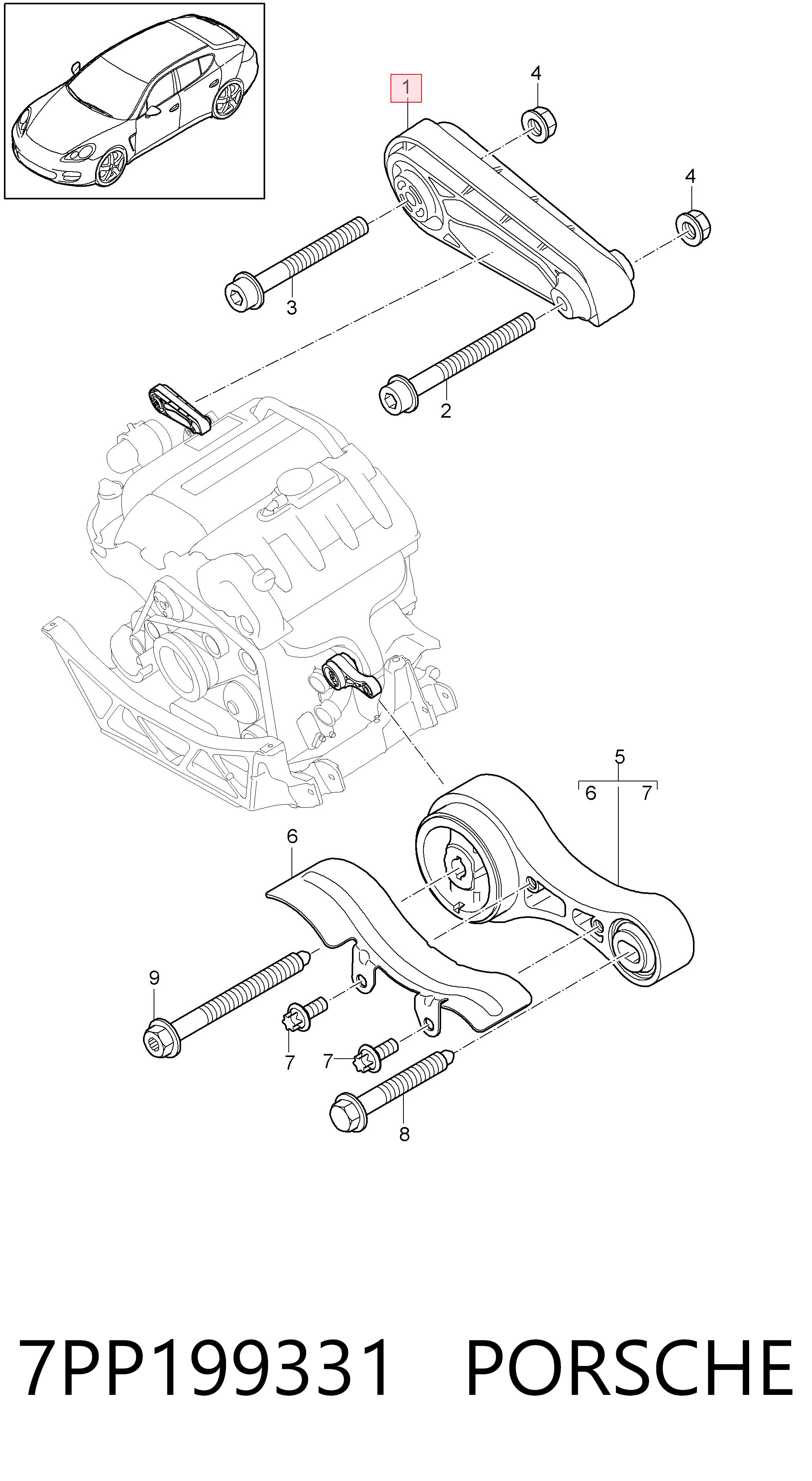 7PP199331 Porsche Подушка (опора) двигуна, права верхня