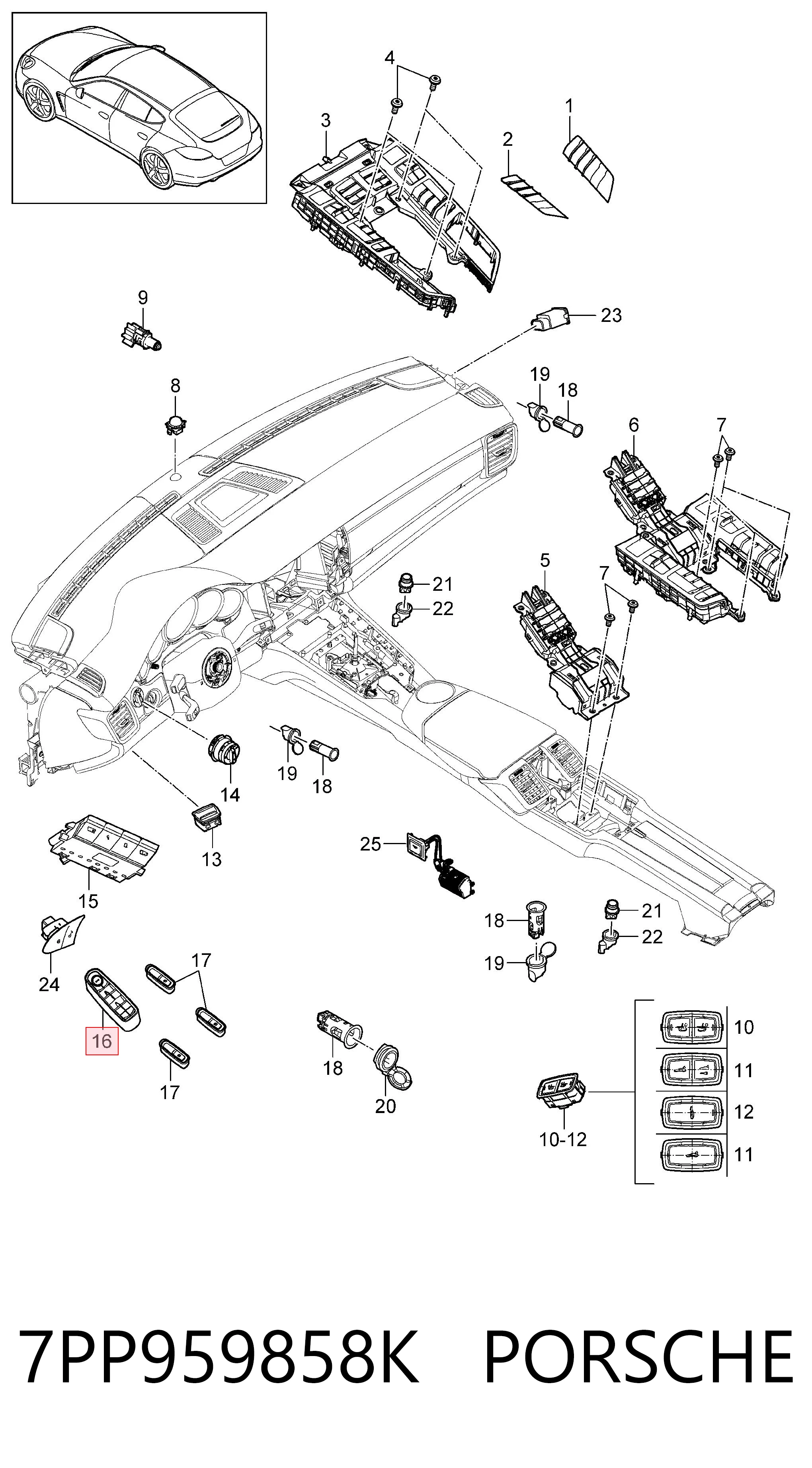 7PP959858K Porsche Кнопки переднього лівого склопід'ємника