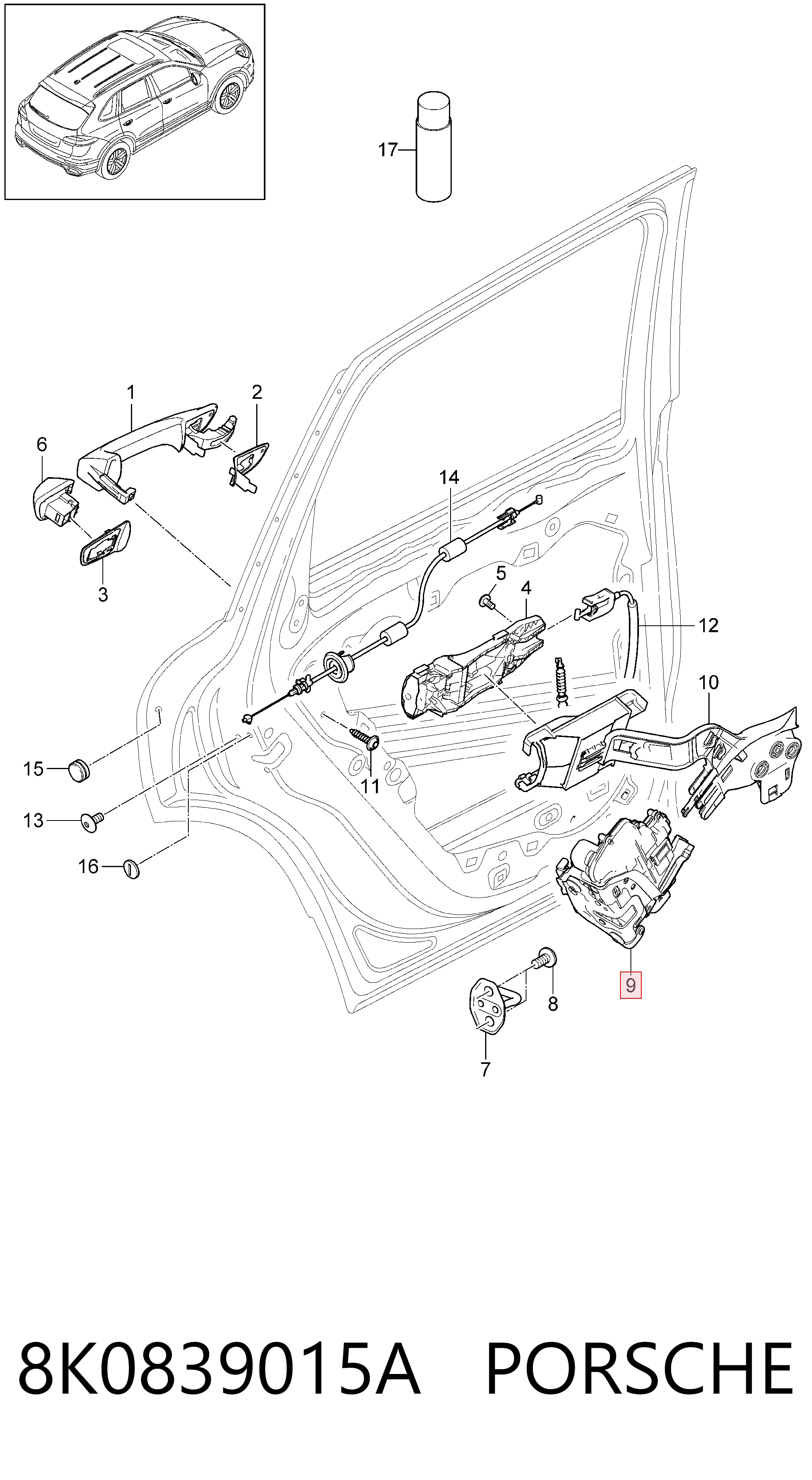 8K0839015A Porsche Замок задніх дверей, лівих