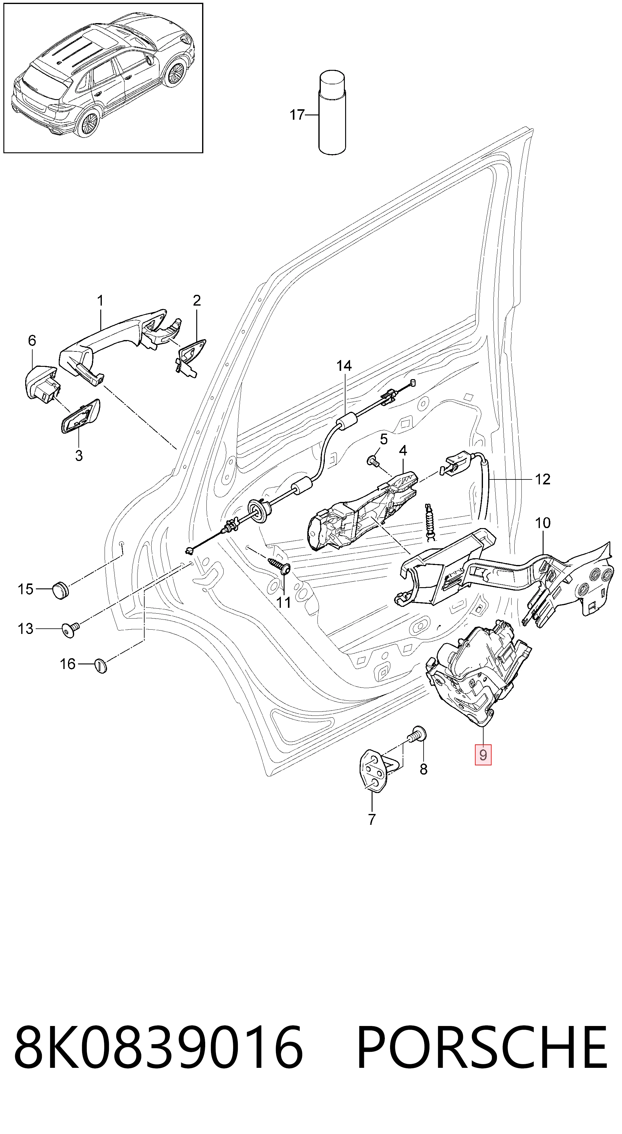 8K0839016 Porsche Замок задньої дверї, правої