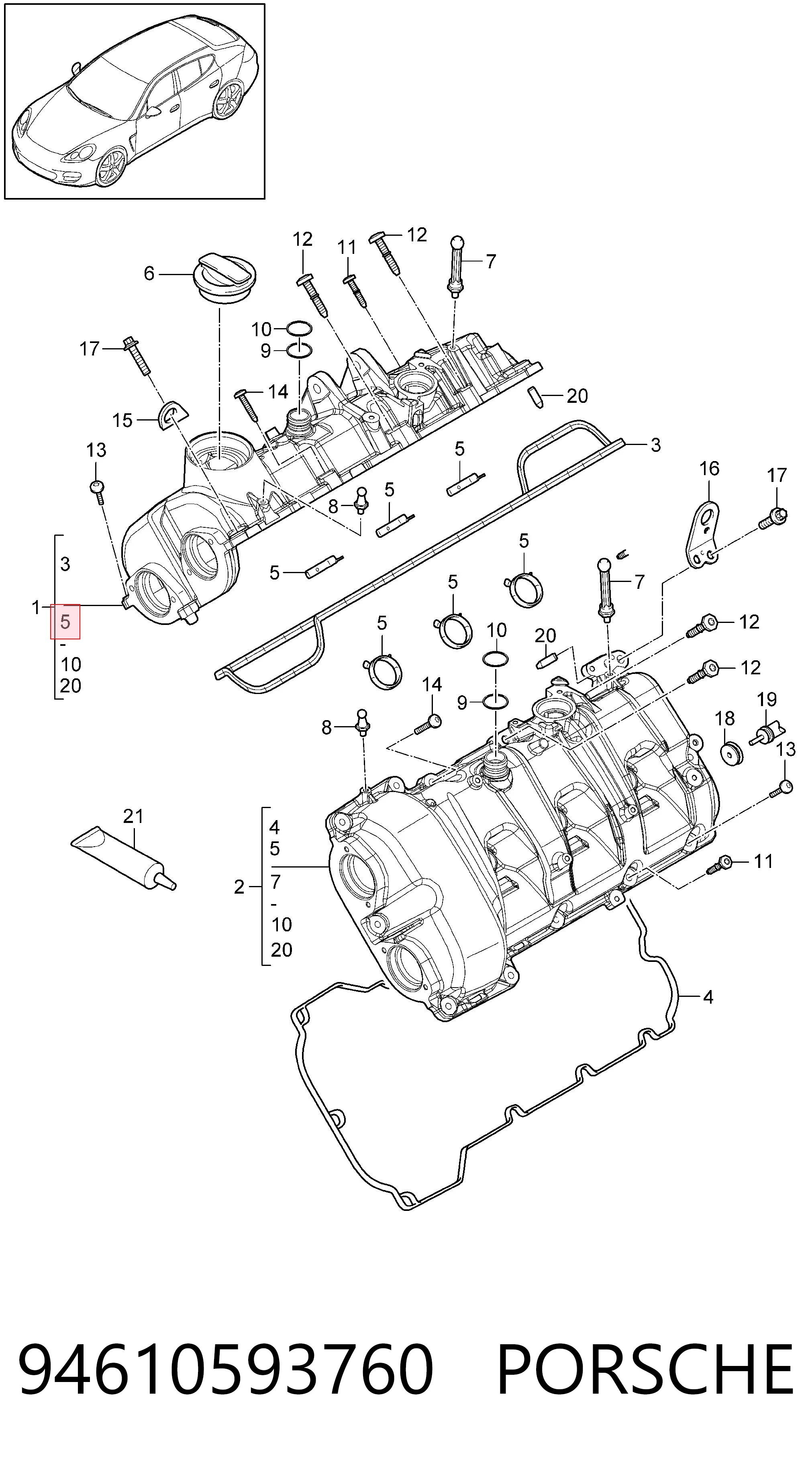 94610593760 Porsche Прокладка клапанної кришки двигуна, внутрішня