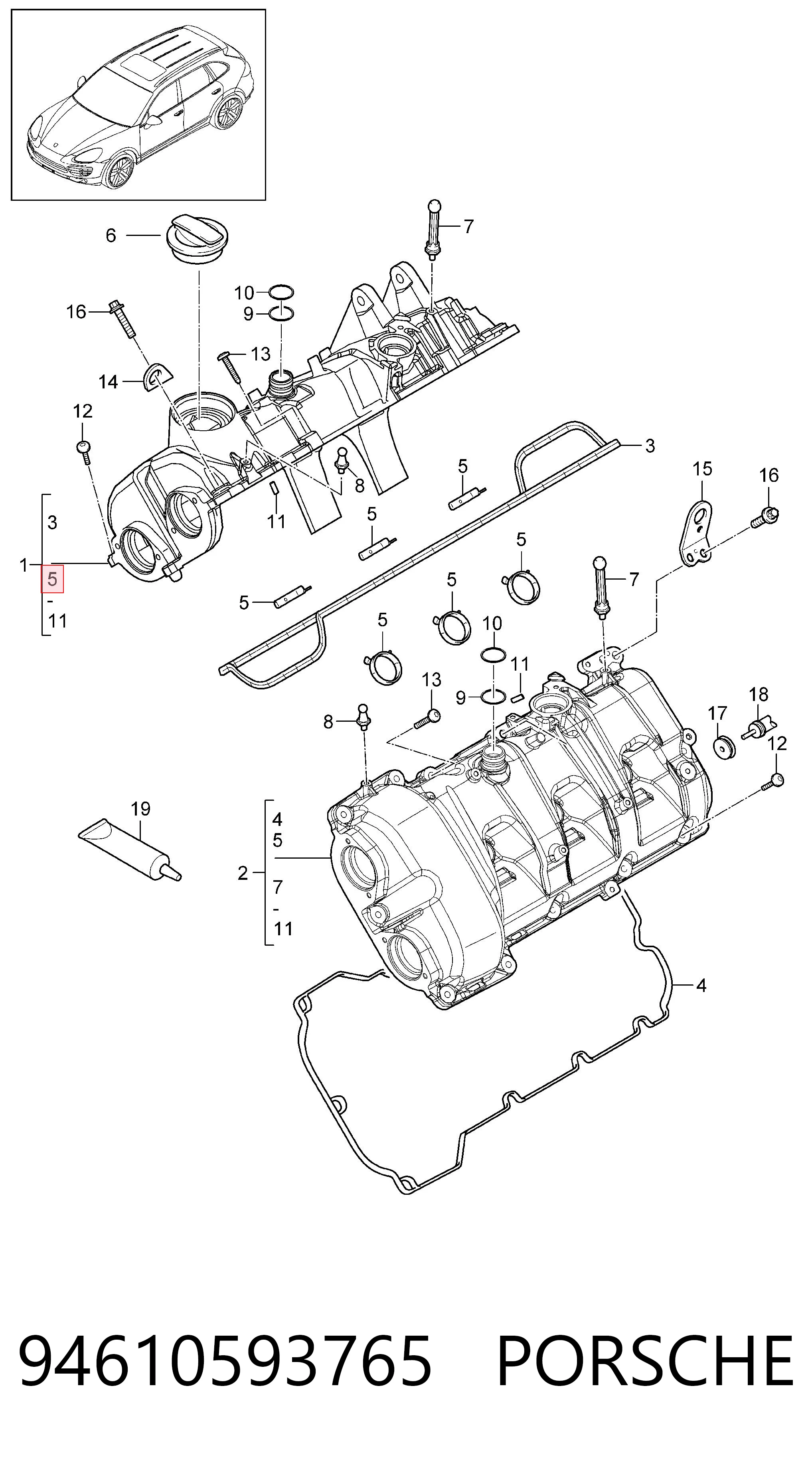 94610593765 Porsche Прокладка клапанної кришки двигуна, права