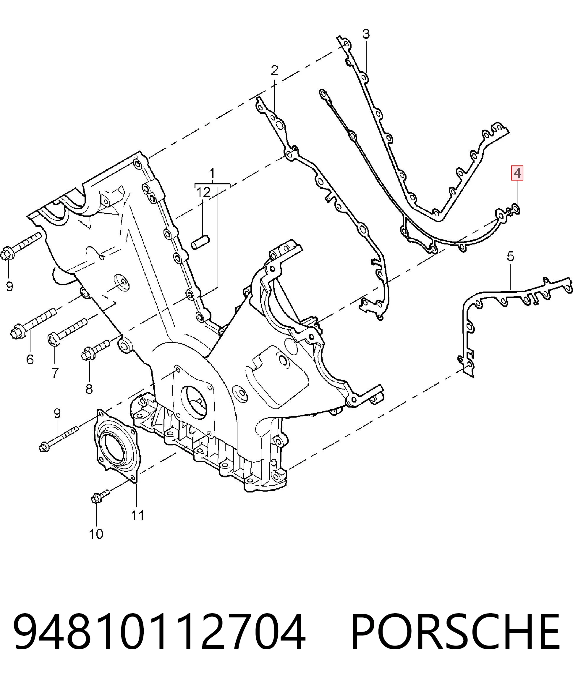 94810112704 Porsche Прокладка передньої кришки двигуна, V-образна