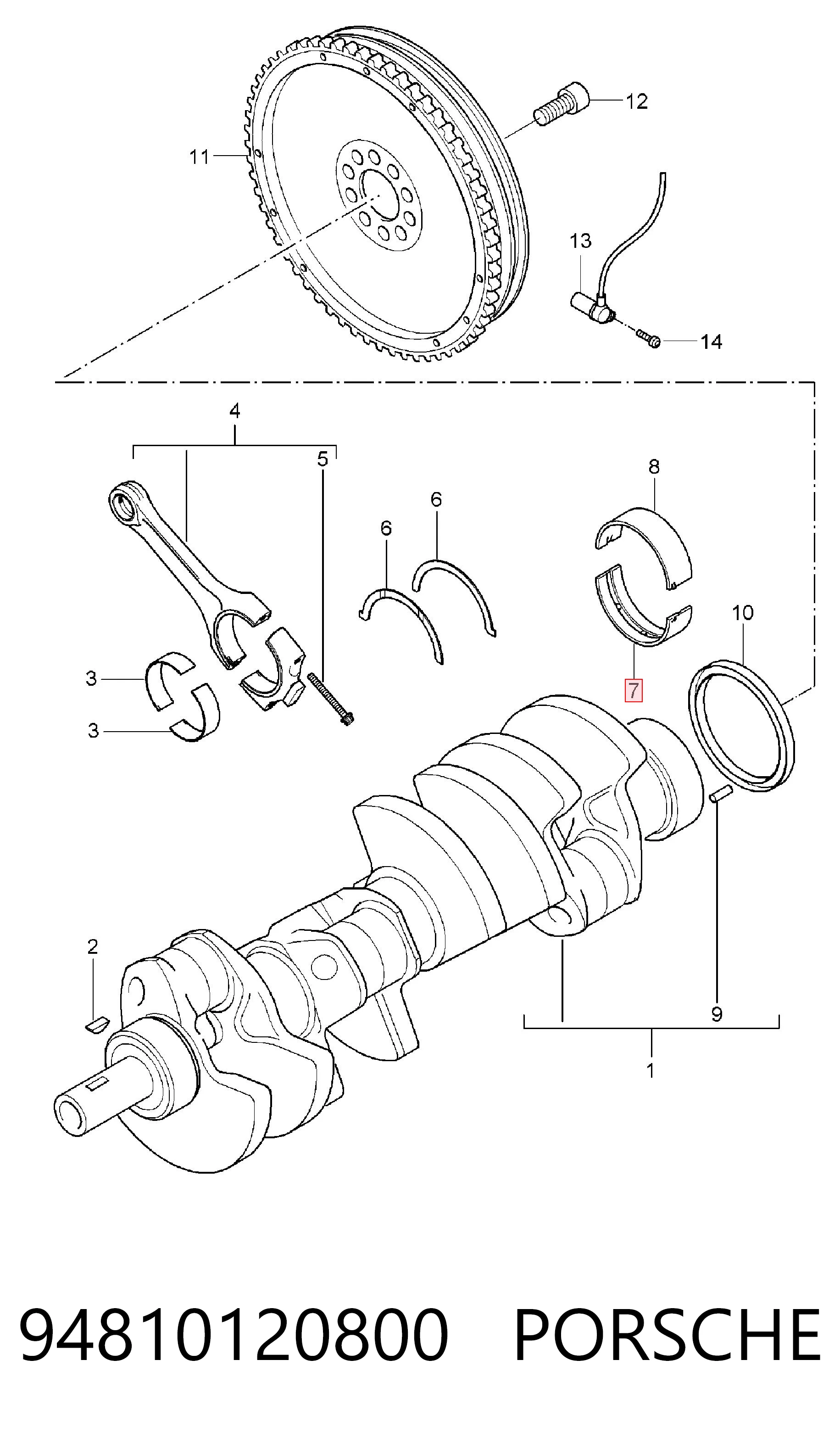94810120800 Porsche Вкладиші коленвала, корінні, комплект, стандарт (STD)