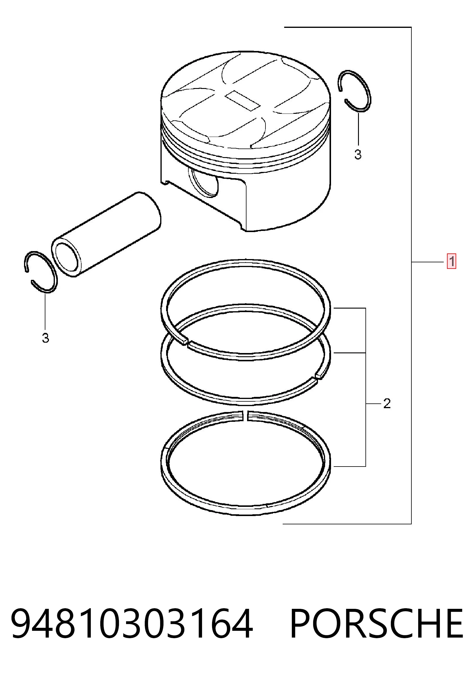 94810303164 Porsche Поршень (комплект на мотор), STD