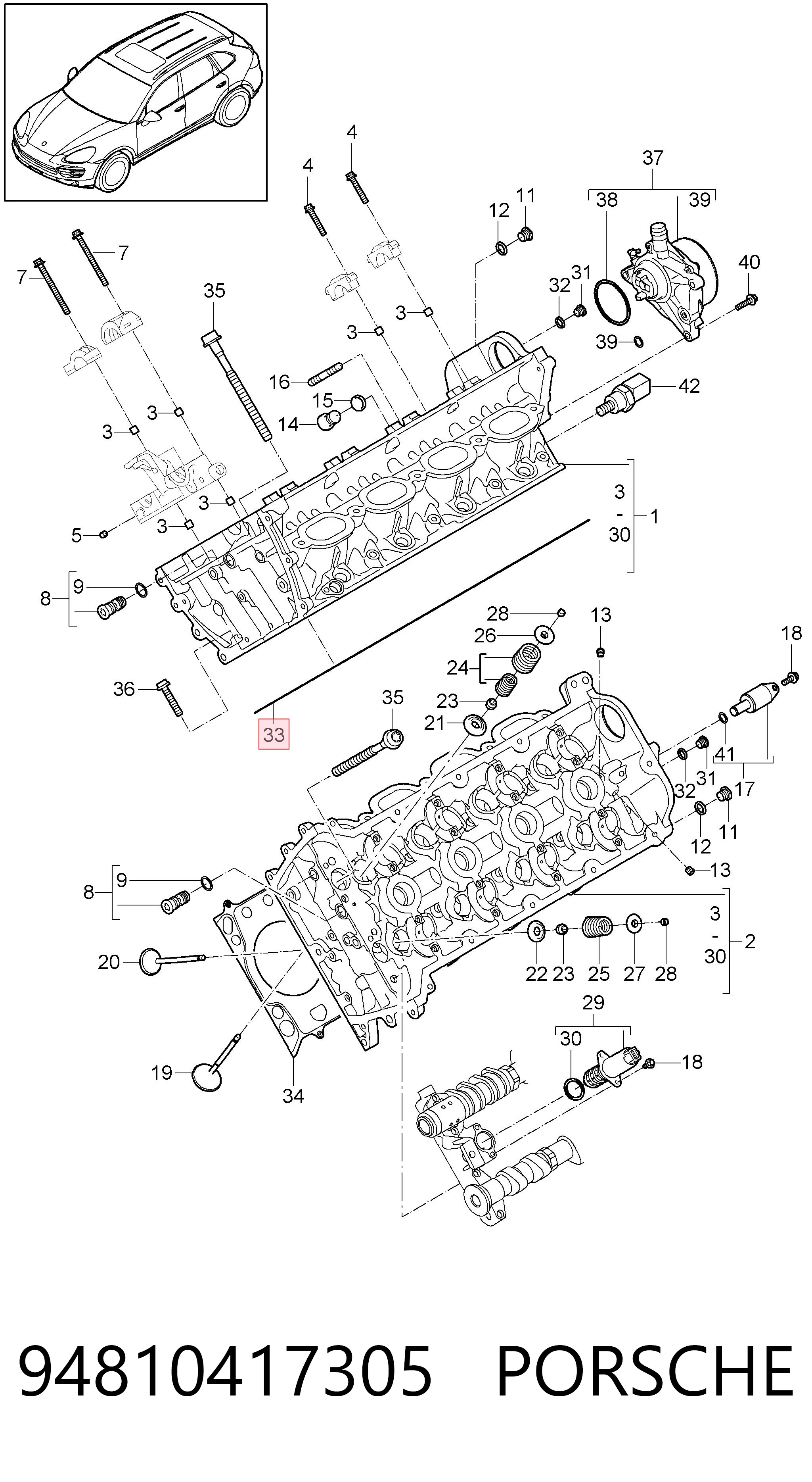 94810417305 Porsche Прокладка головки блоку циліндрів (ГБЦ), права