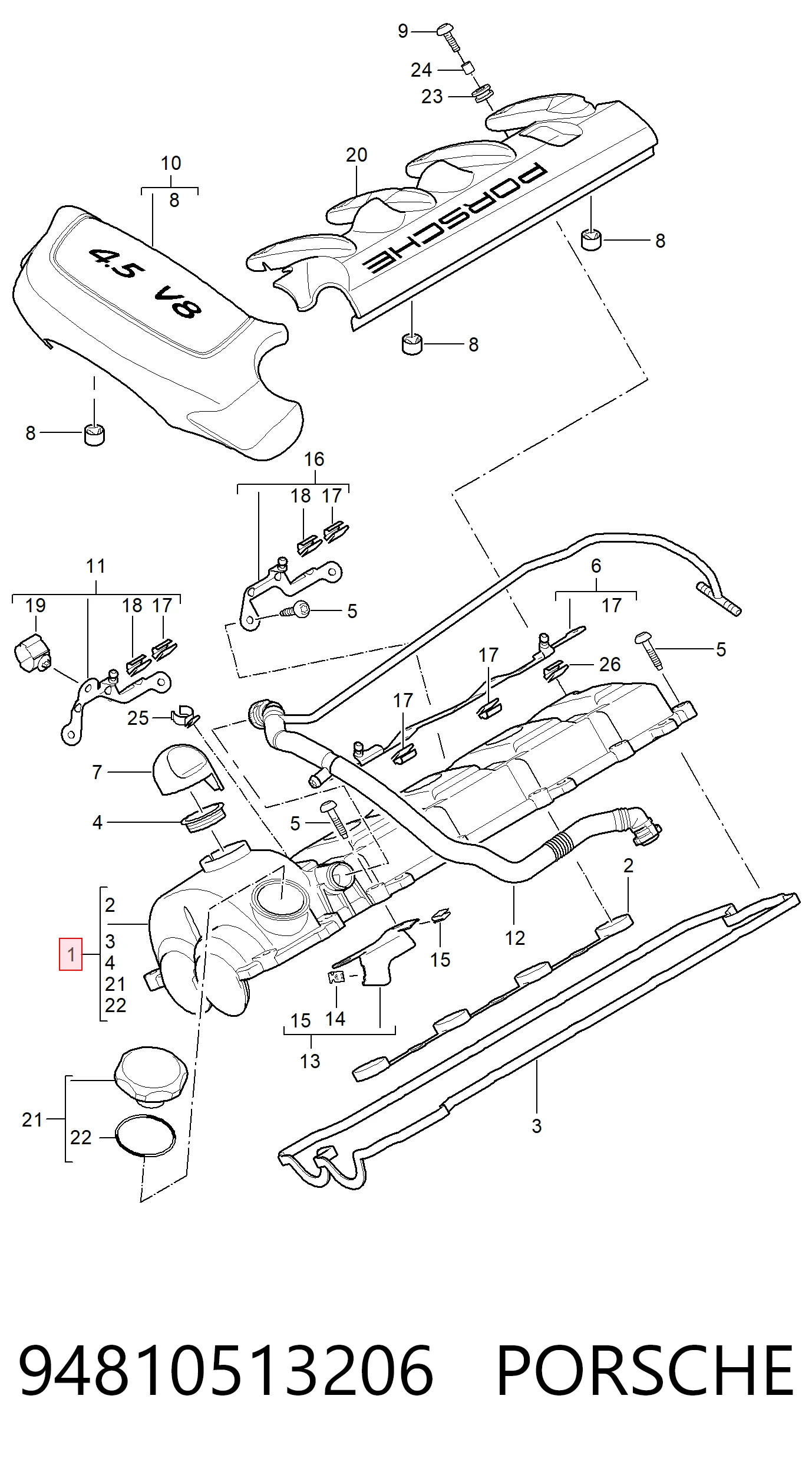 94810513206 Porsche Кришка клапанна, права