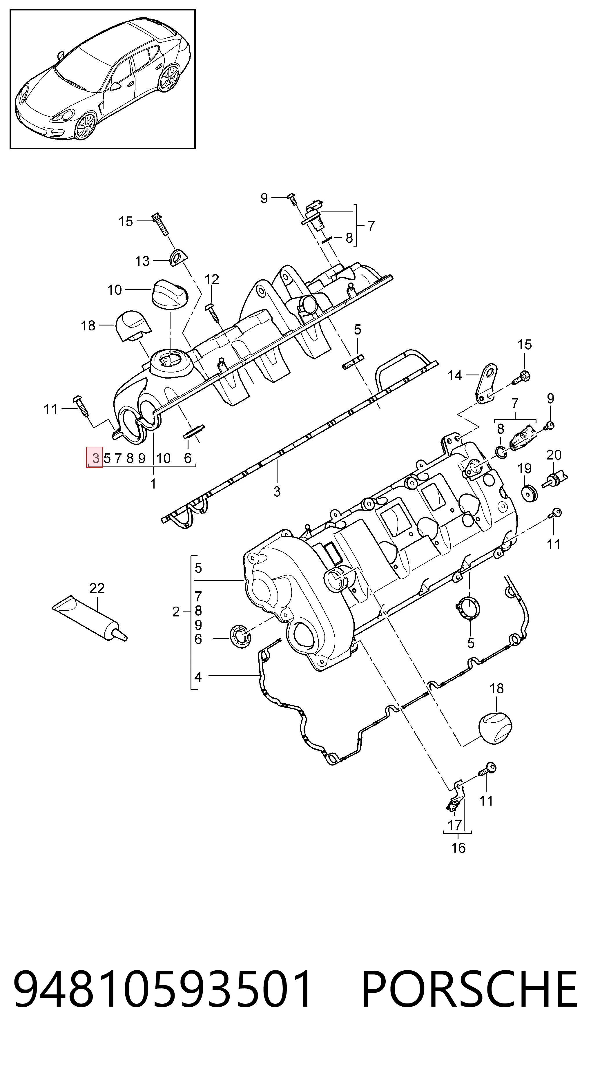 94810593501 Porsche Прокладка клапанної кришки, права