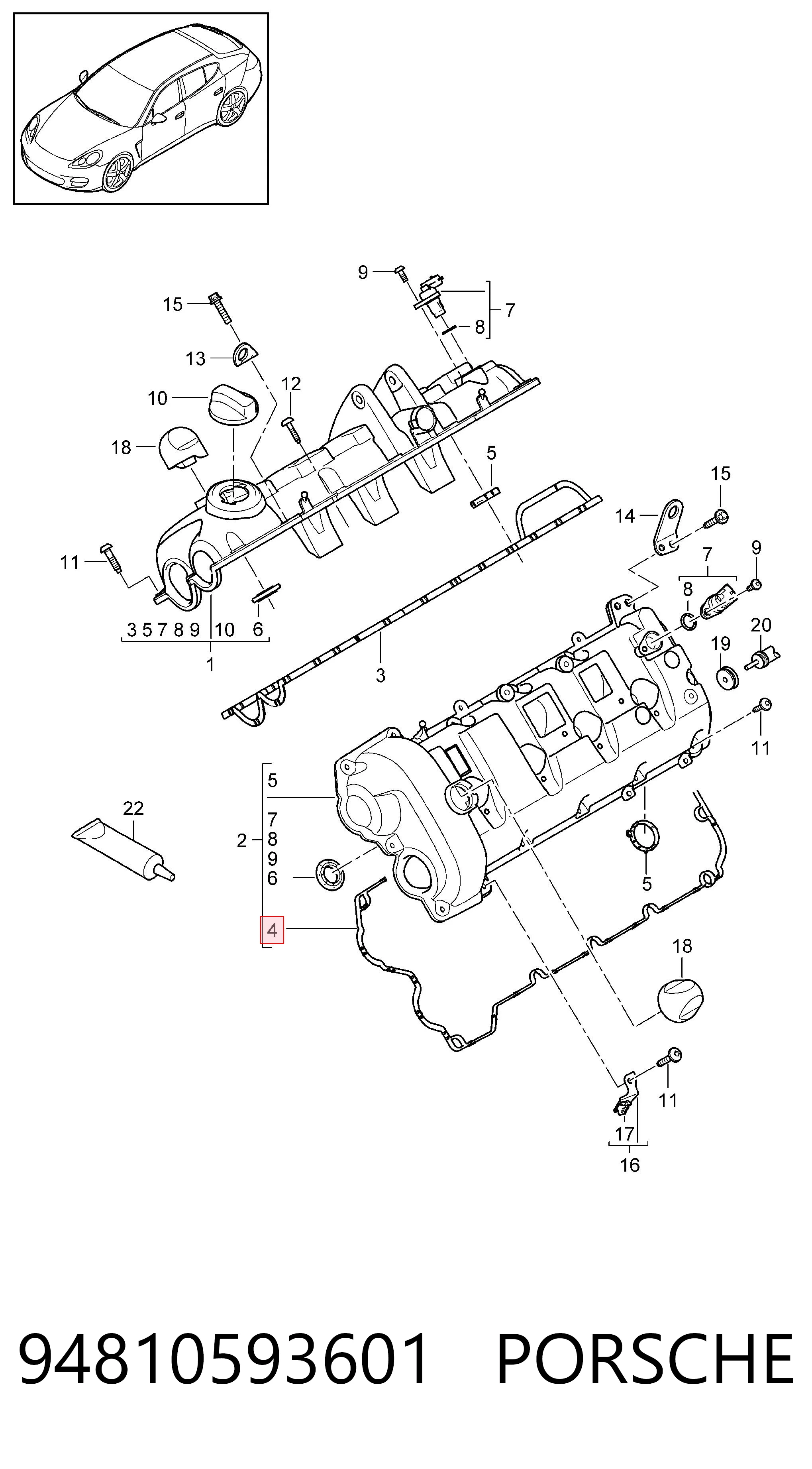 94810593601 Porsche Прокладка клапанної кришки двигуна, ліва