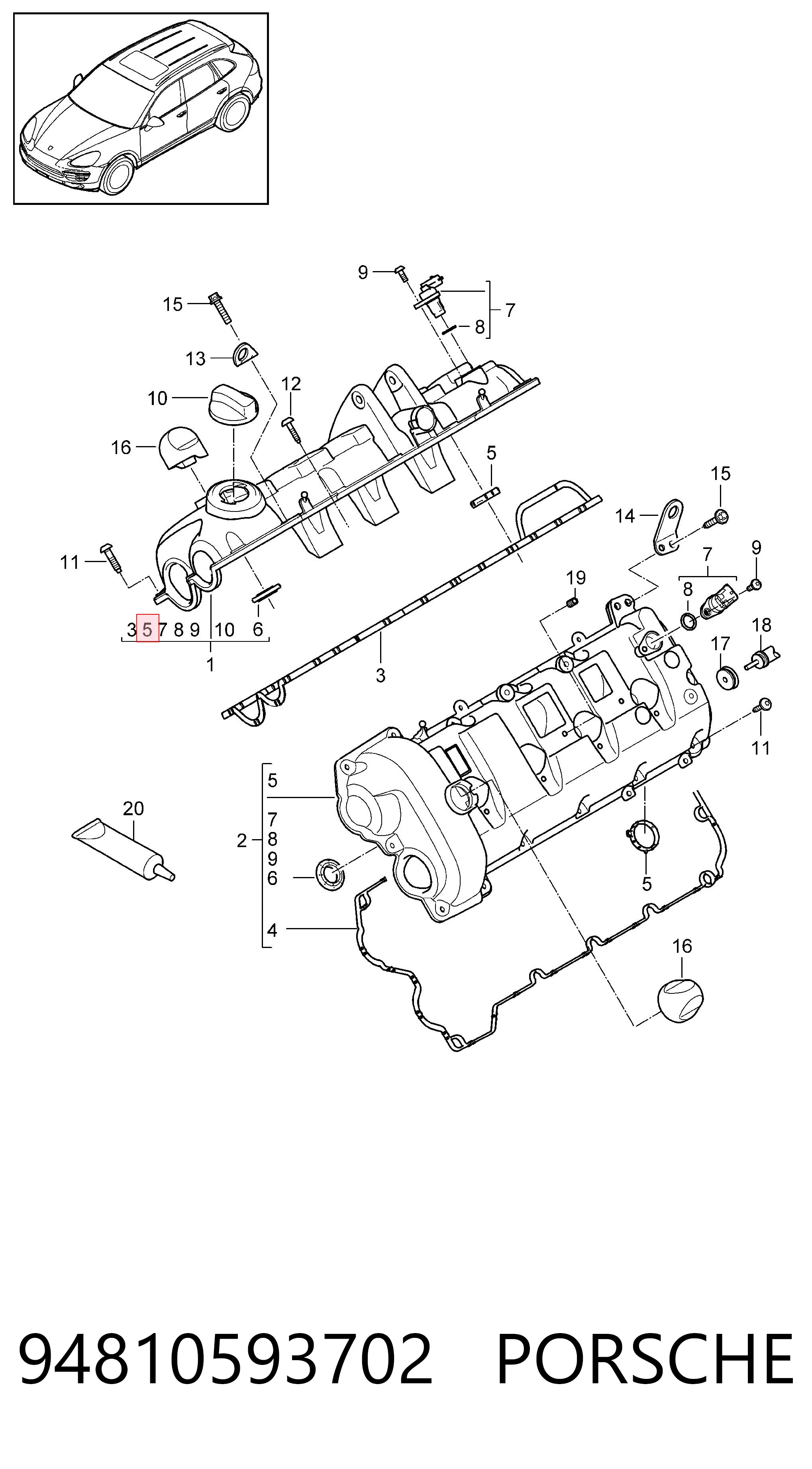 94810593702 Porsche Прокладка клапанної кришки двигуна, кільце