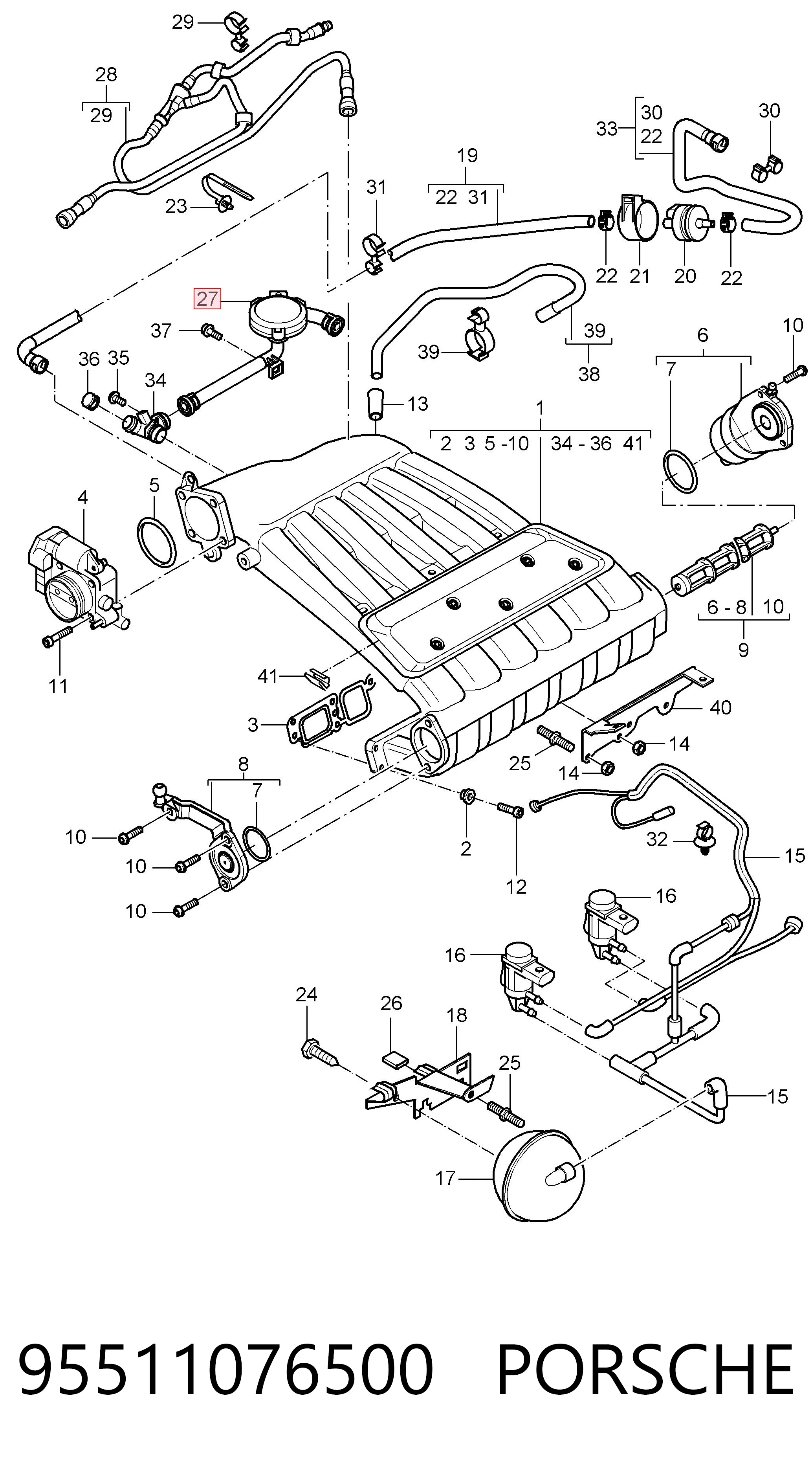 95511076500 Porsche Клапан PCV (вентиляції картерних газів)
