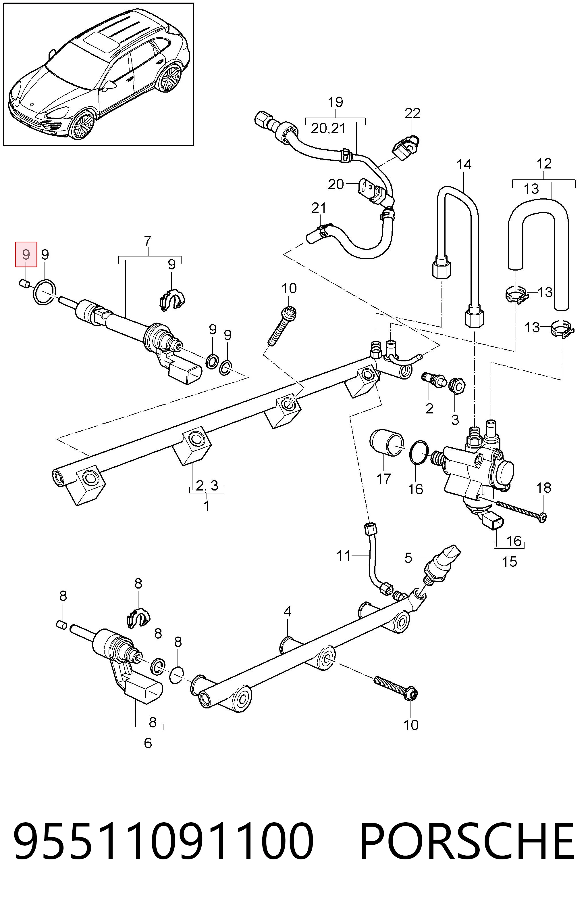95511091100 Porsche Монтажний комплект форсунки