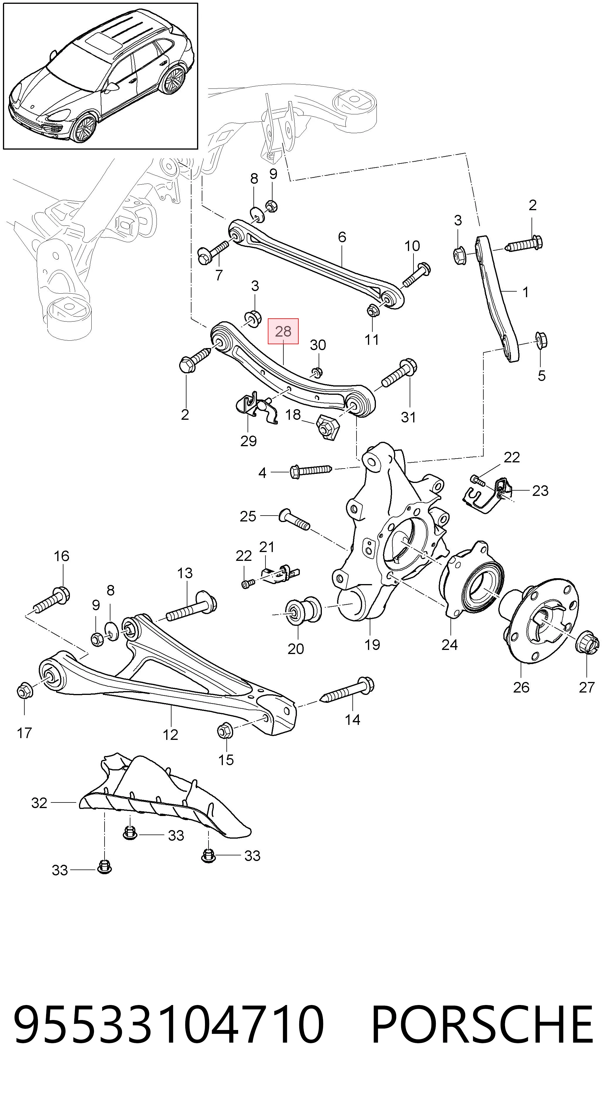 95533104710 Porsche Важіль задньої підвіски верхній, лівий/правий