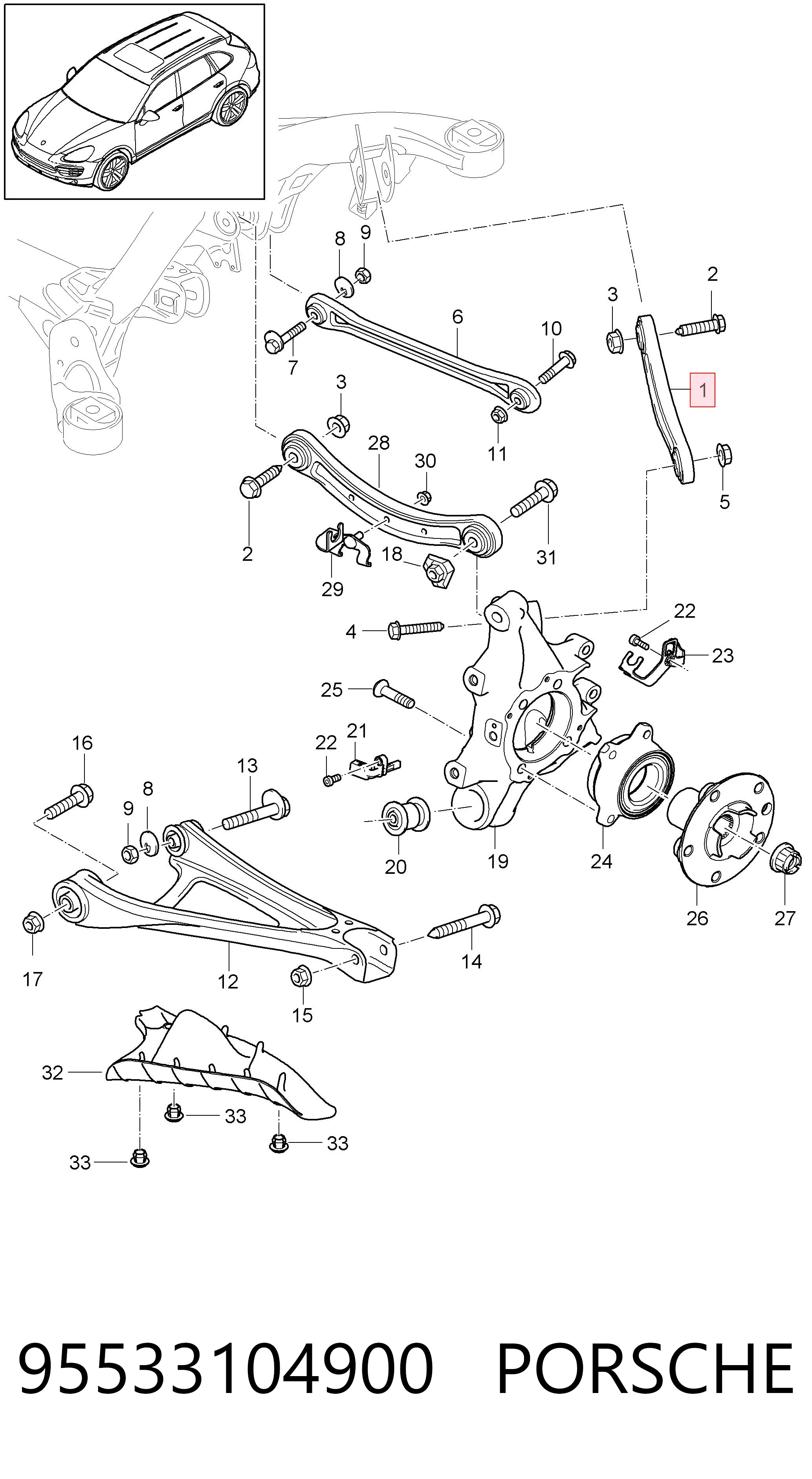 95533104900 Porsche Балансир підвіски задній лівий