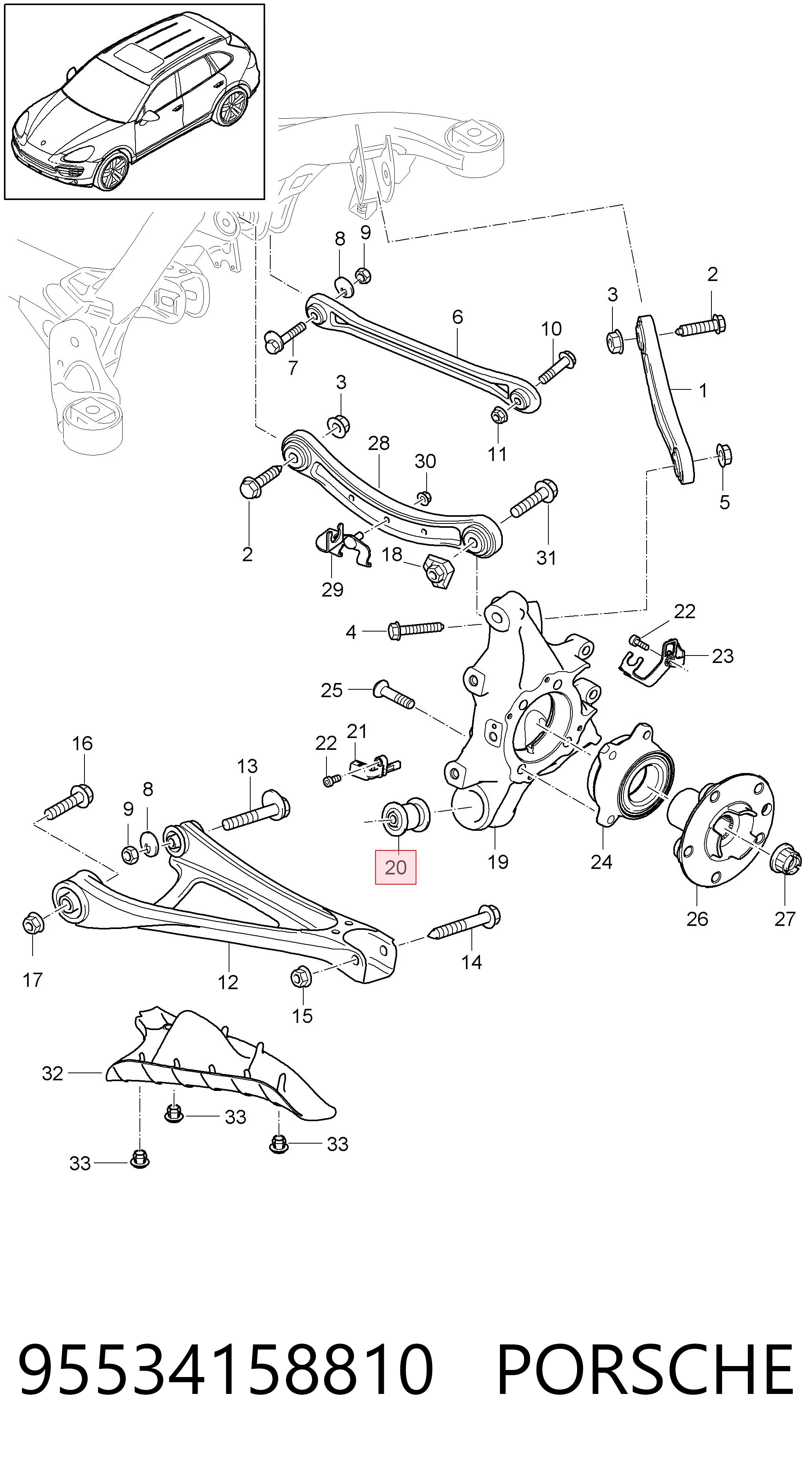 95534158810 Porsche Сайлентблок заднього кулака