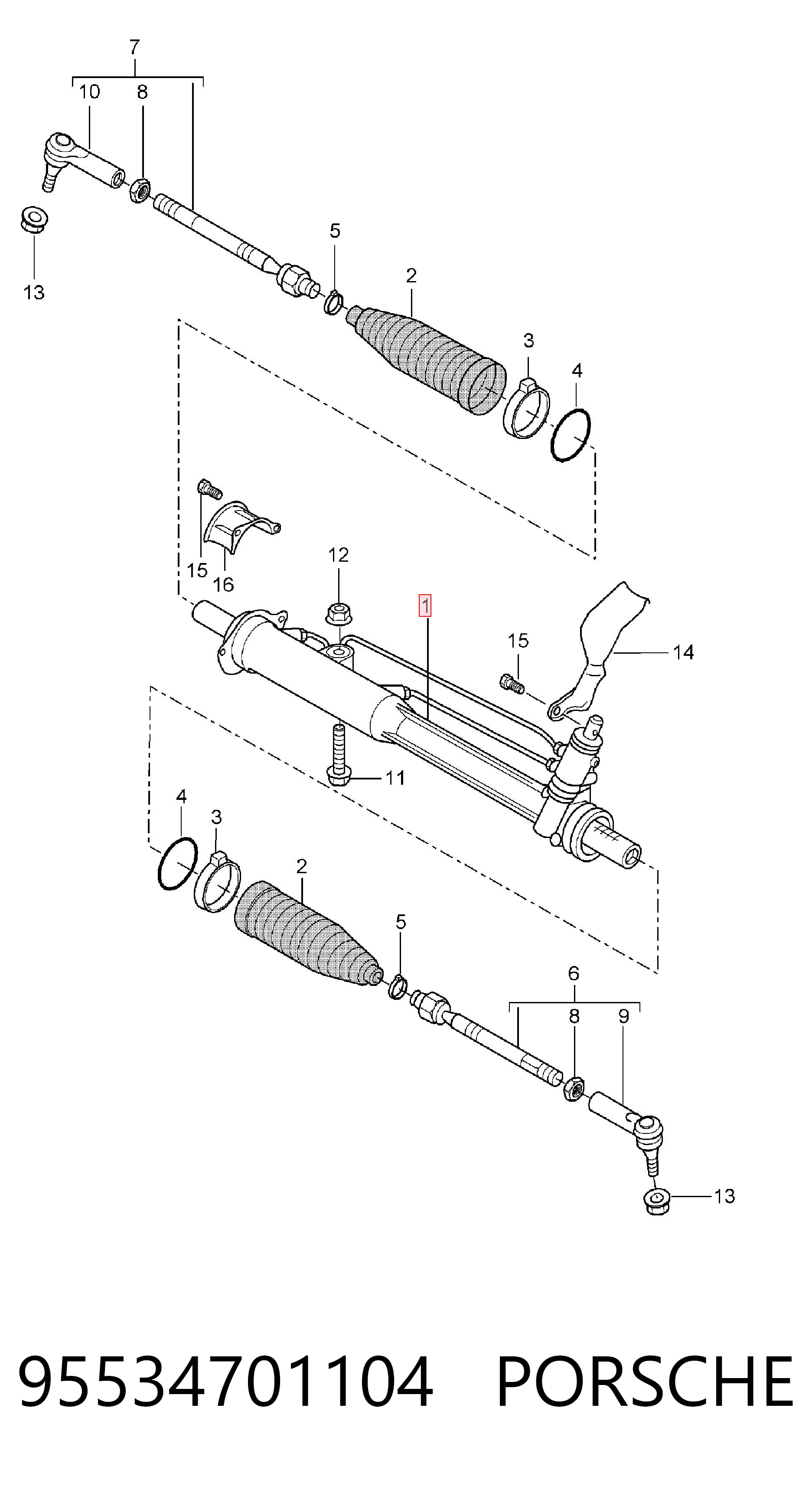 95534701104 Porsche Рейковий рульовий механізм