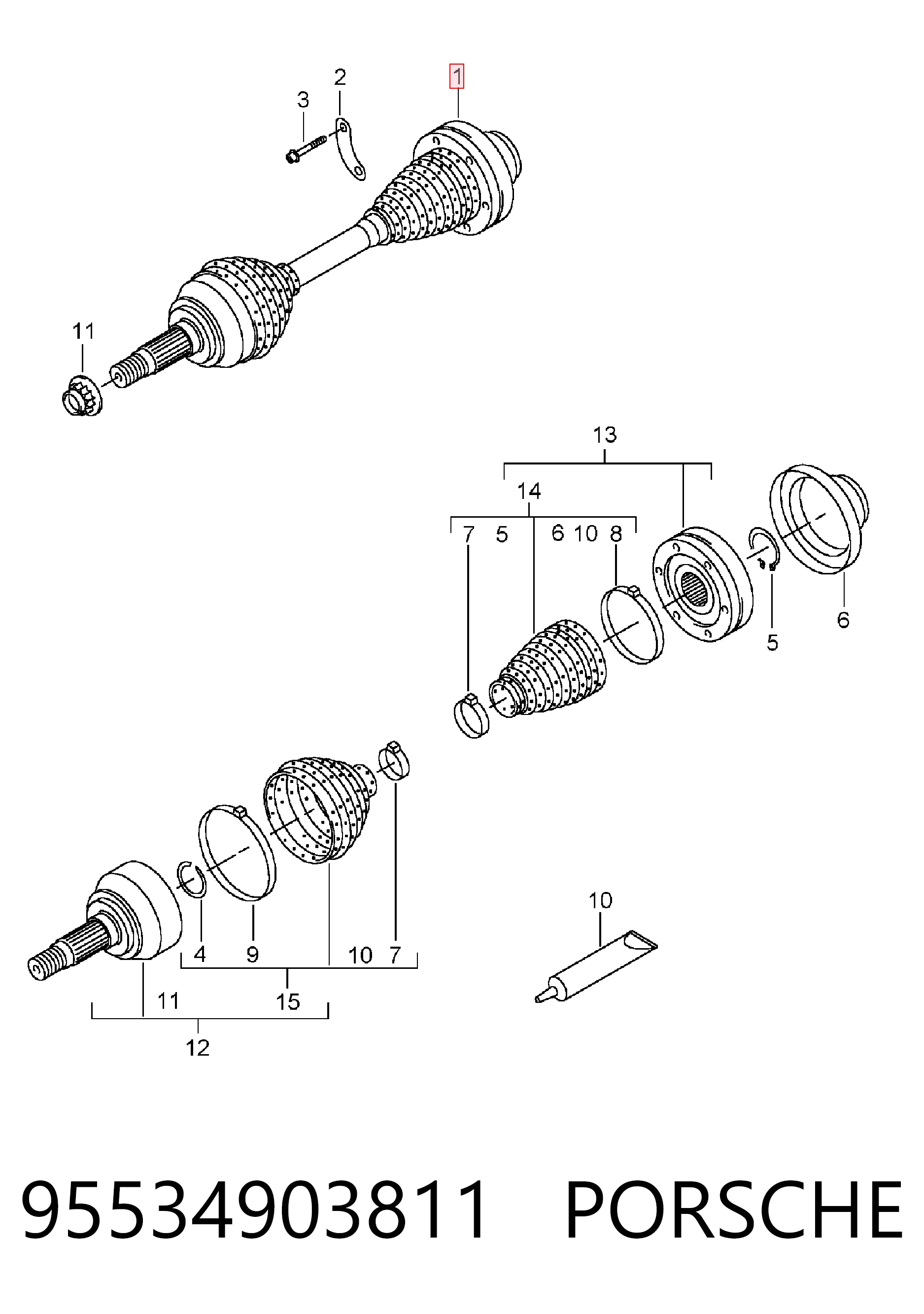 95534903811 Porsche Приводи передніх коліс (вали карданні піввісь переднього моста)